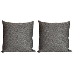 Pair of Modernist Pillows with Rectilinear Print in Charcoal and Slate Gray