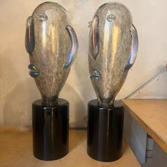 Pair of Modernist Elongated Picasso-Style Murano Glass Head Sculptures 1980s