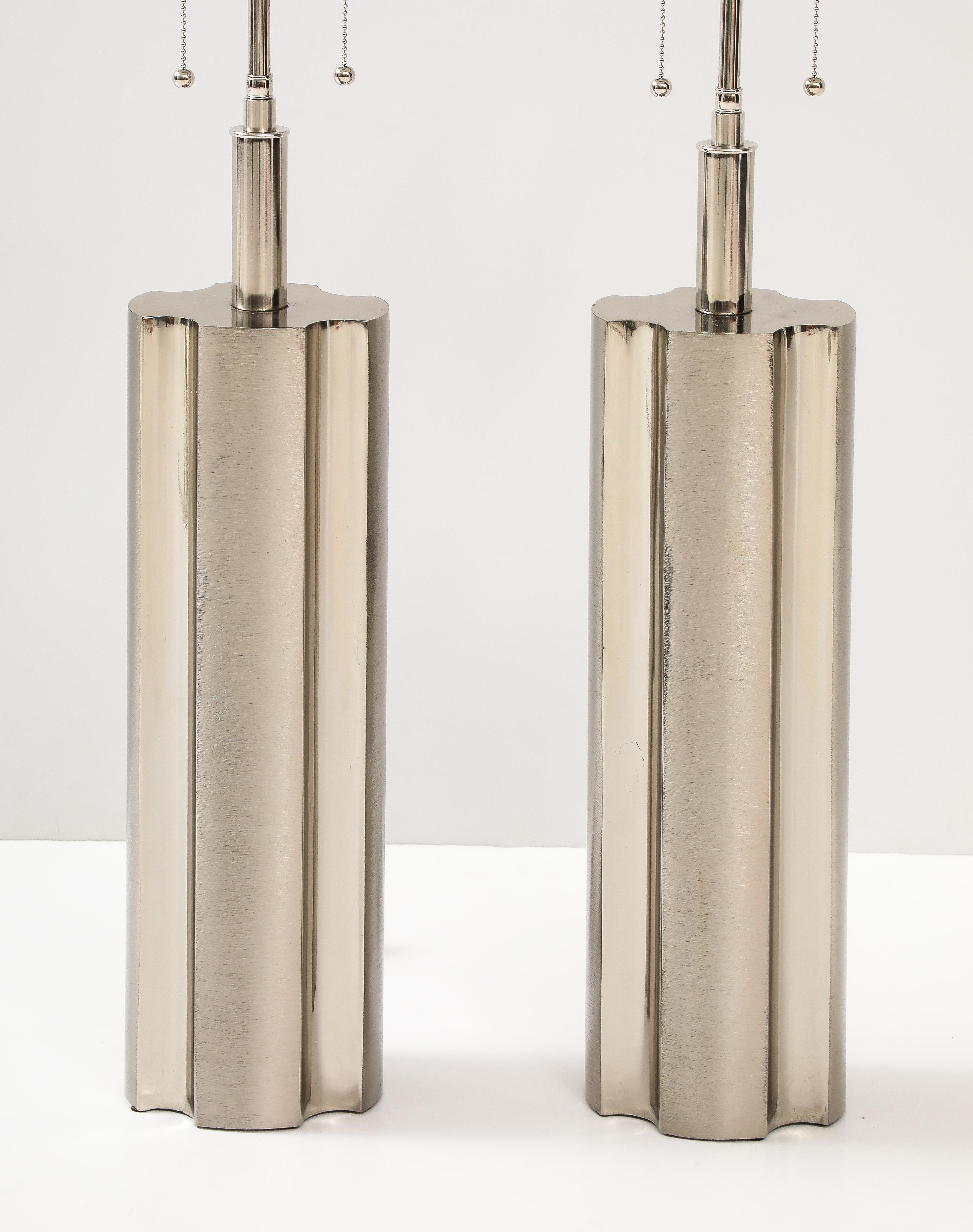 American Pair of Modernist Polished Chrome lamps by Laurel Lamp Company For Sale