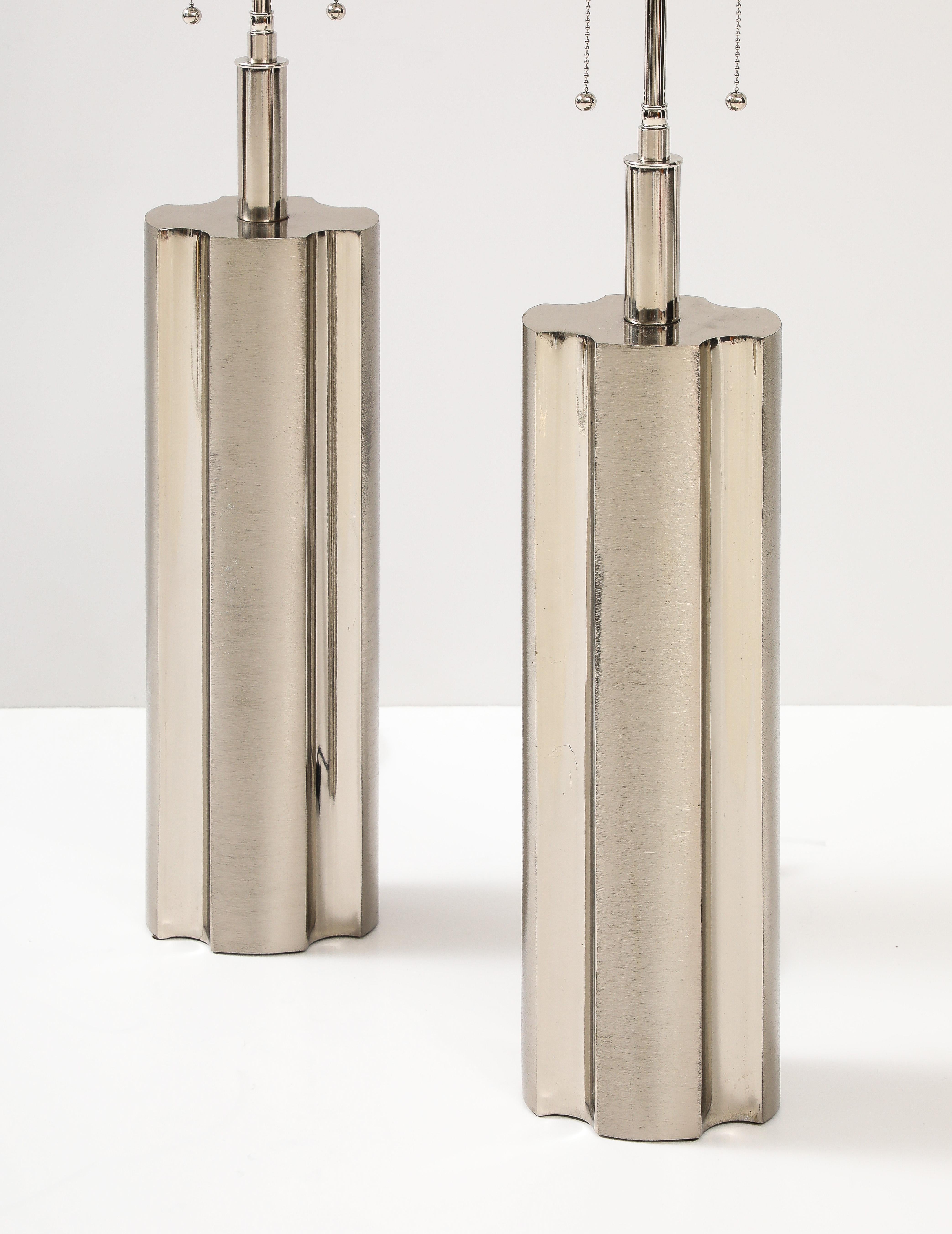 Late 20th Century Pair of Modernist Polished Chrome lamps by Laurel Lamp Company For Sale