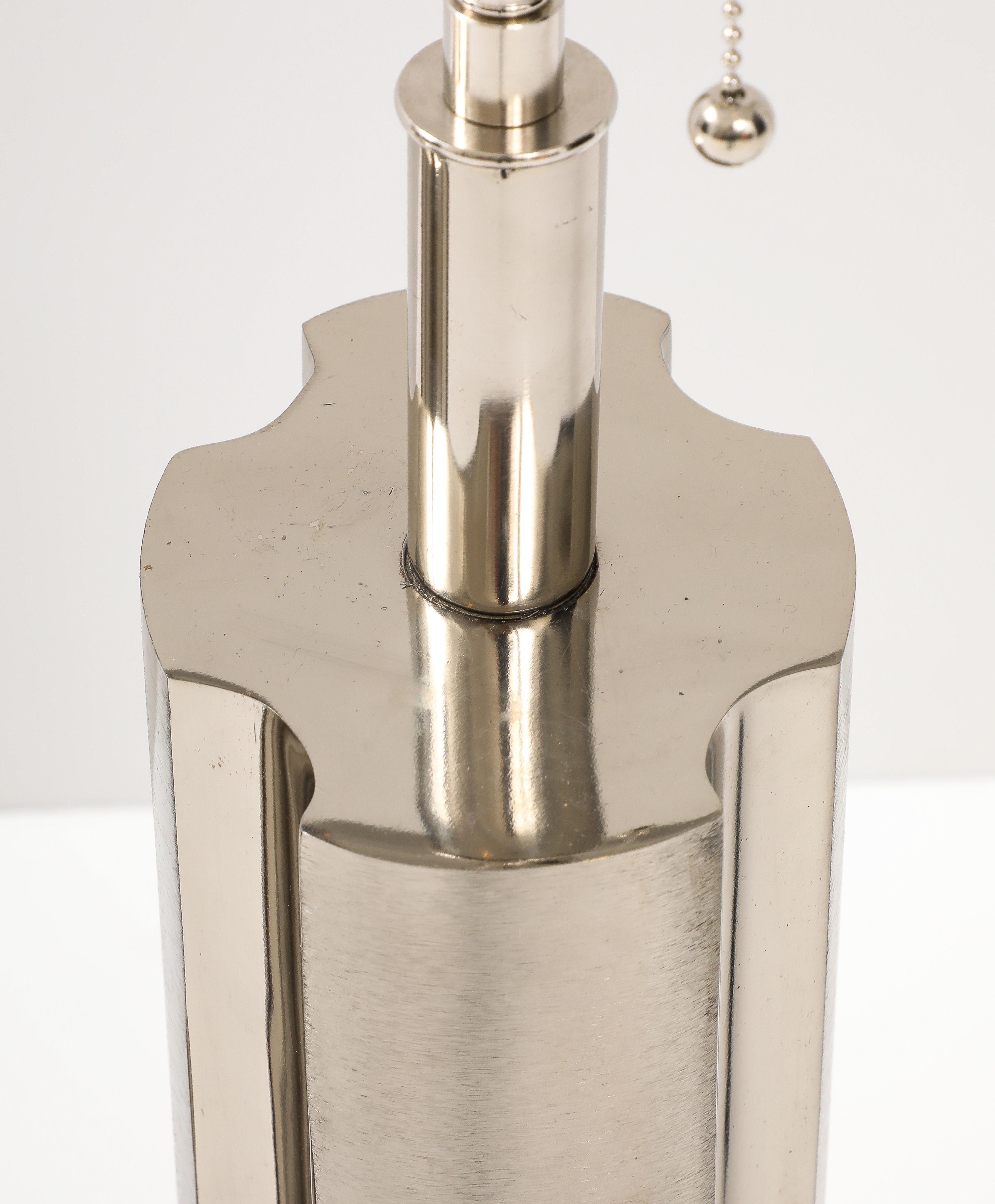 Pair of Modernist Polished Chrome lamps by Laurel Lamp Company For Sale 1