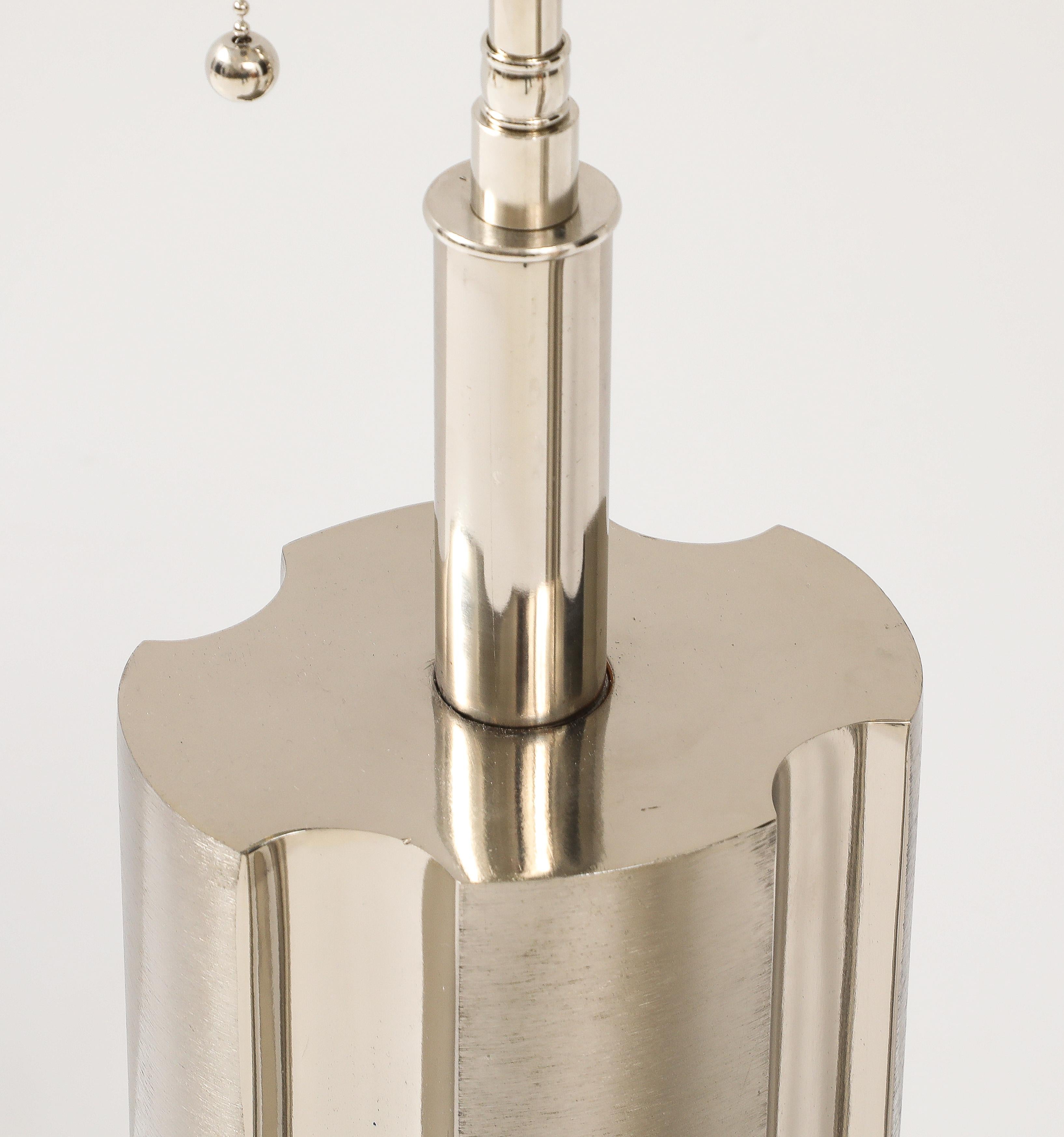 Pair of Modernist Polished Chrome lamps by Laurel Lamp Company For Sale 2