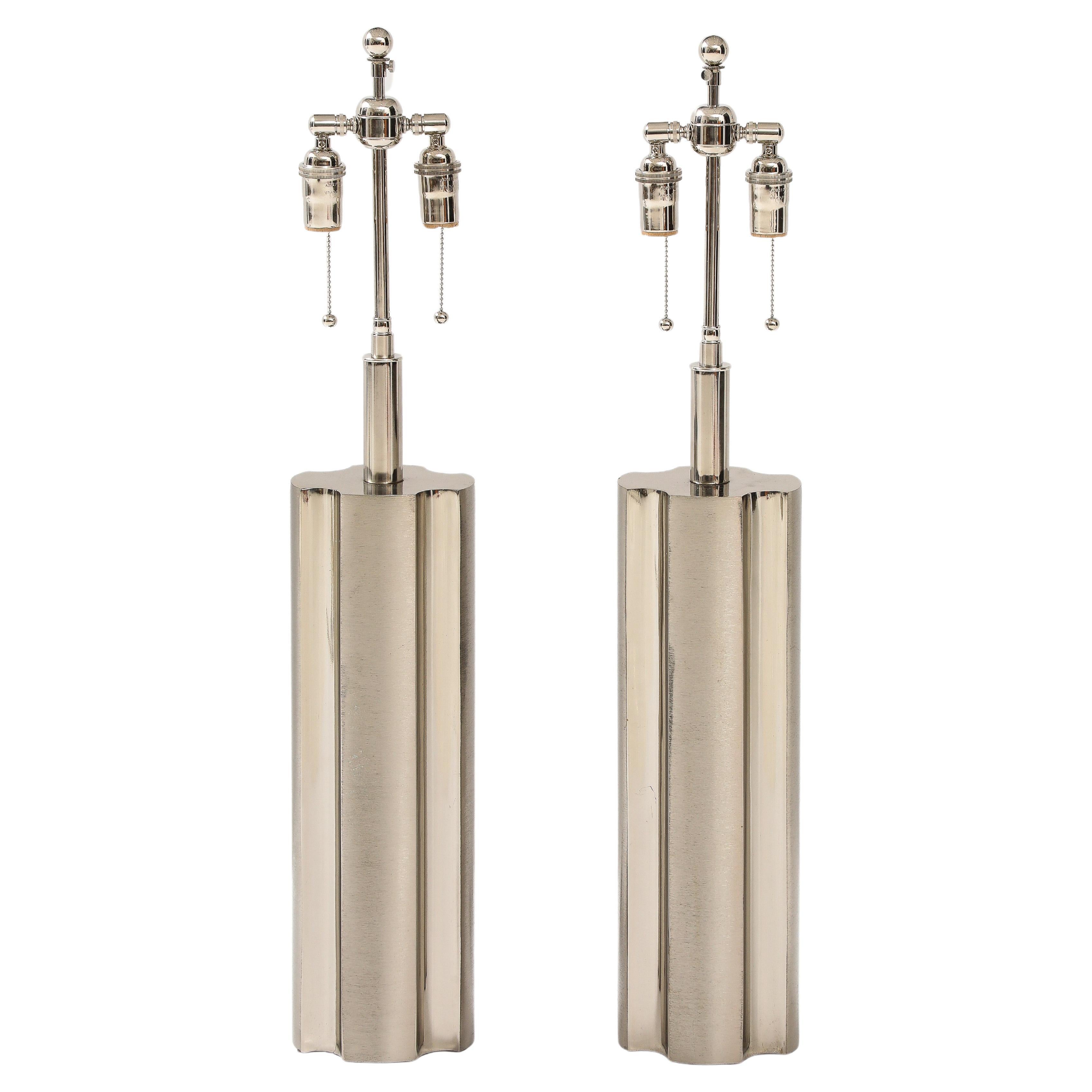 Pair of Modernist Polished Chrome lamps by Laurel Lamp Company