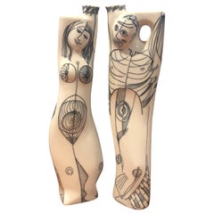 Pair of Modernist Porcelain Nude Figural Vases by Sargadelos