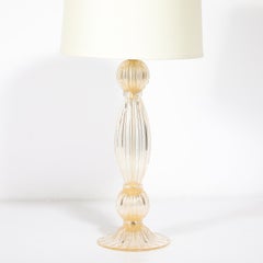 Pair of Modernist Reeded Translucent Glass Table Lamps with 24-karat Gold Flecks