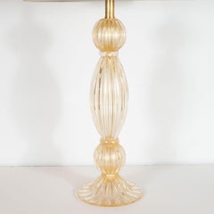 Pair of Modernist Reeded Translucent Glass Table Lamps with 24-karat Gold Flecks