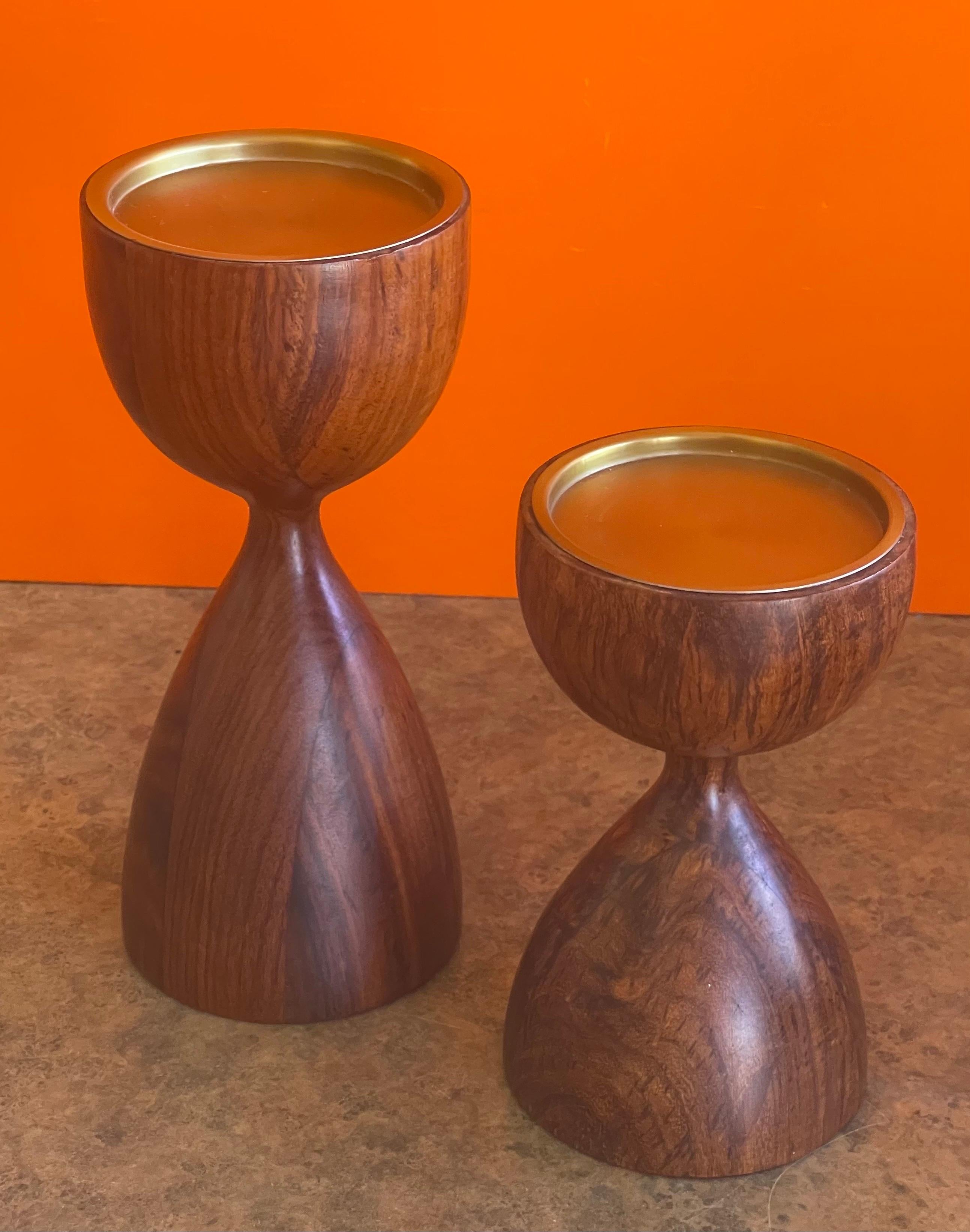 Mid-Century Modern Pair of Modernist Rosewood Candlesticks For Sale