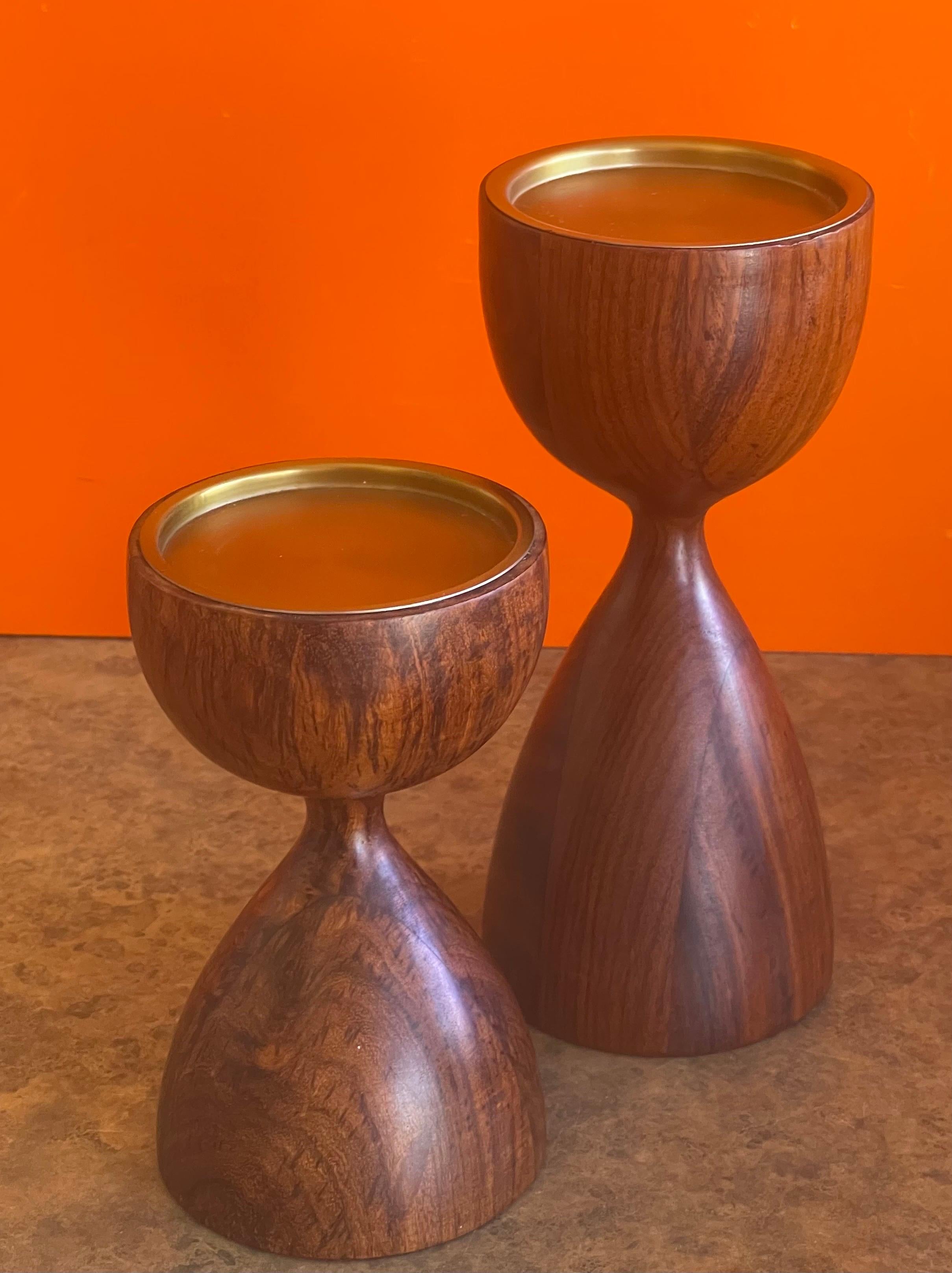 American Pair of Modernist Rosewood Candlesticks For Sale