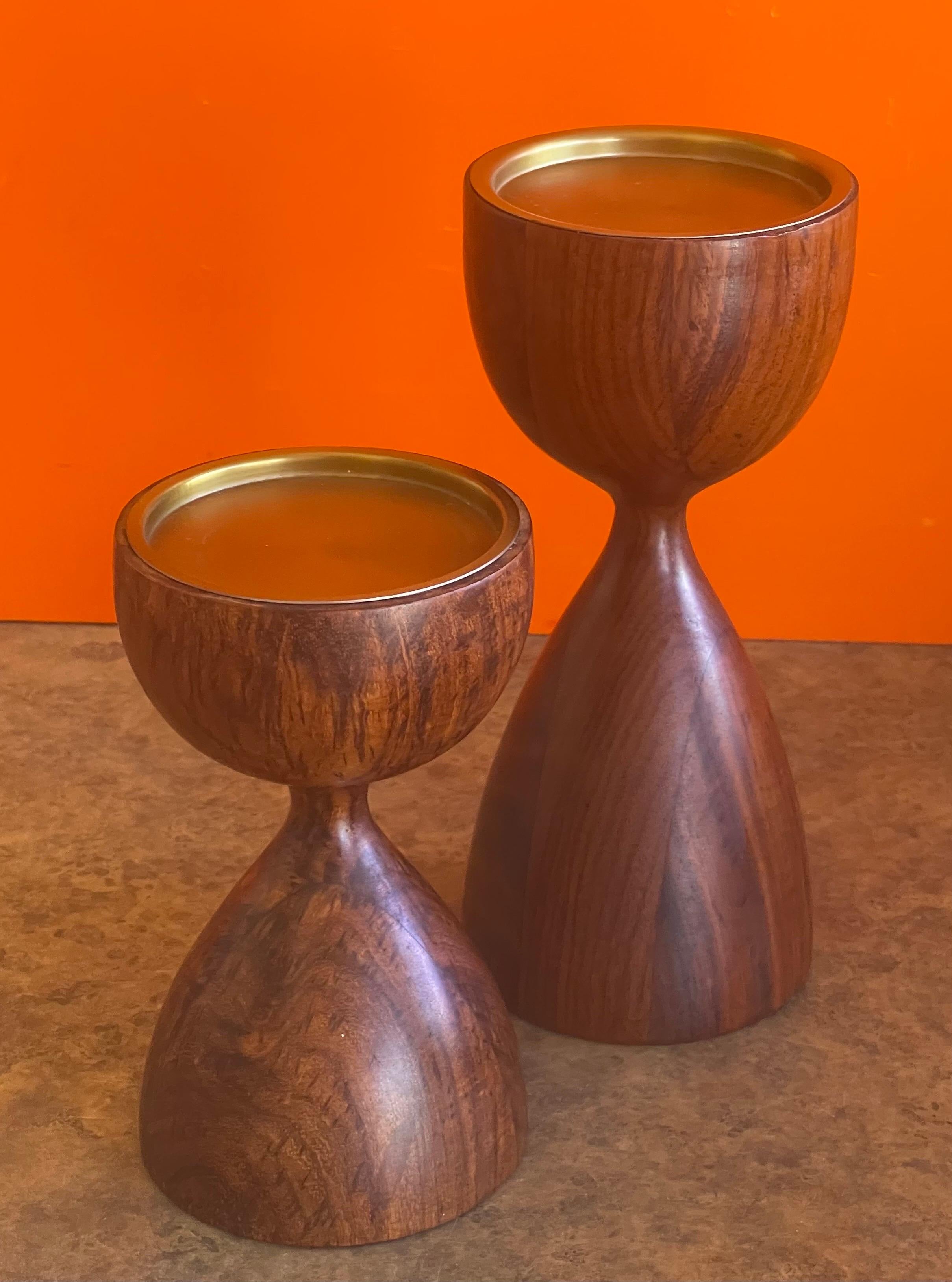 Turned Pair of Modernist Rosewood Candlesticks For Sale