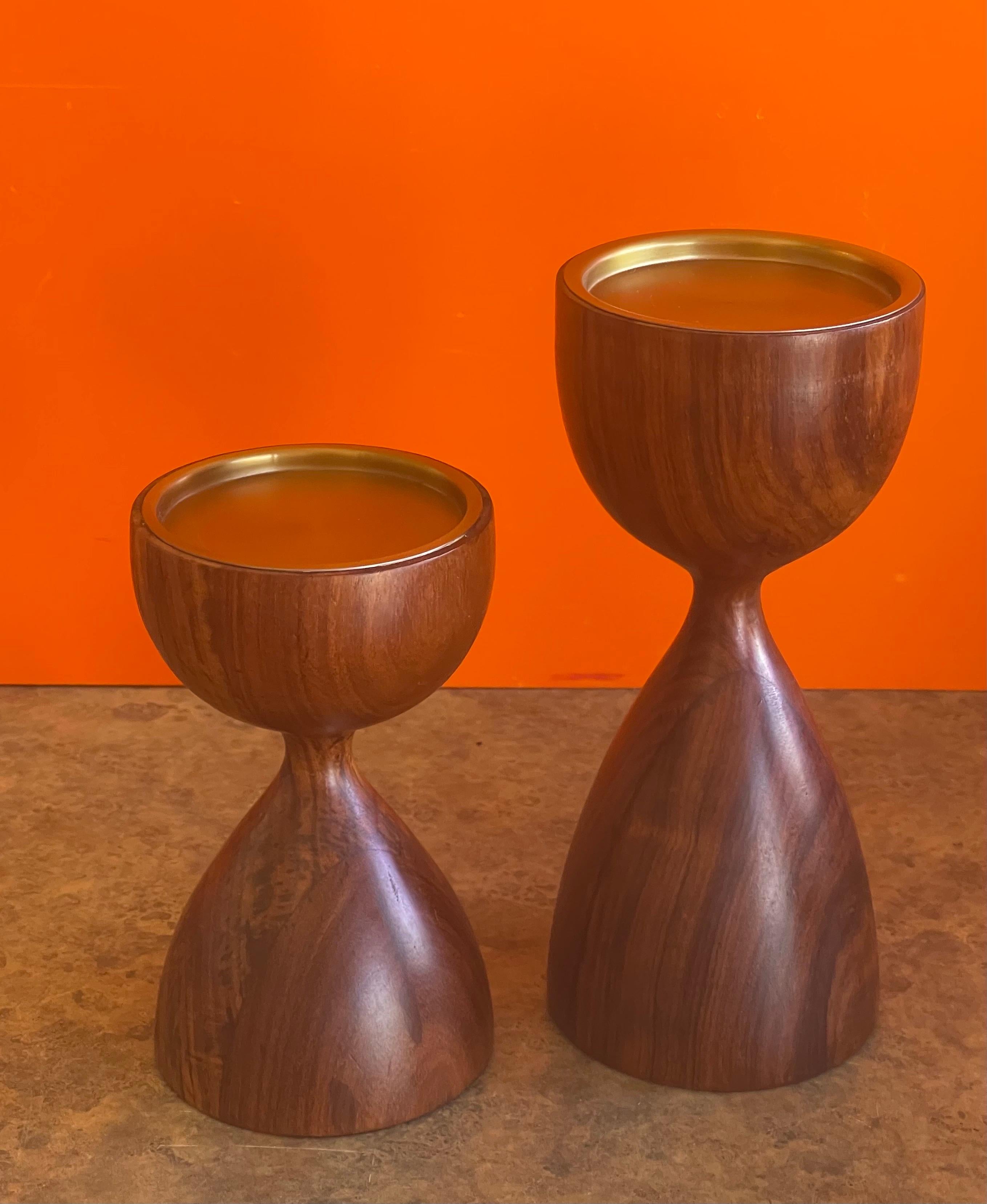 20th Century Pair of Modernist Rosewood Candlesticks For Sale