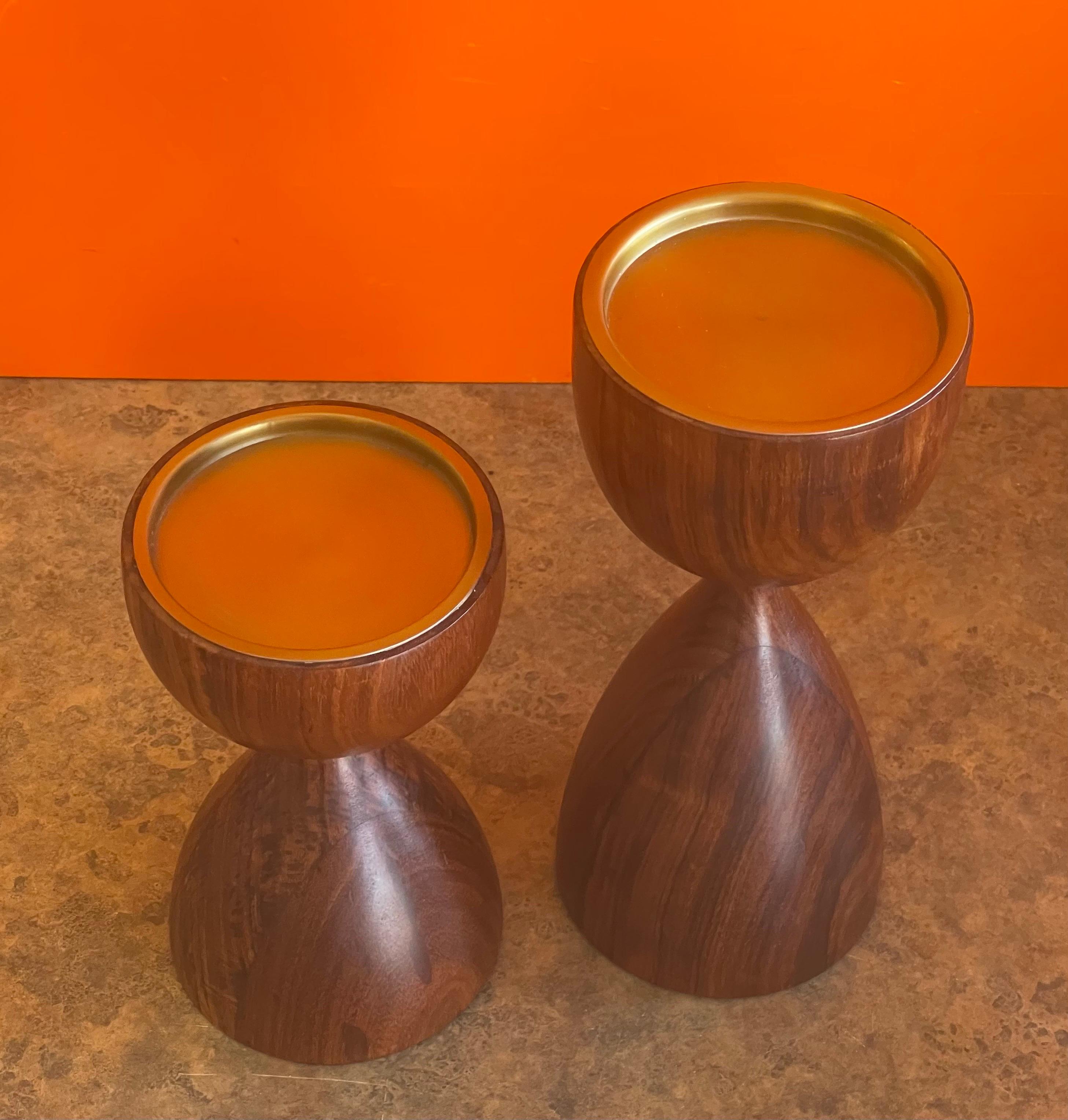 Pair of Modernist Rosewood Candlesticks For Sale 1