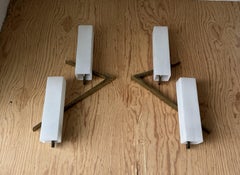 Pair of Modernist Sconces by Arlus in Bronze & Opaline Glass, France, 1960s