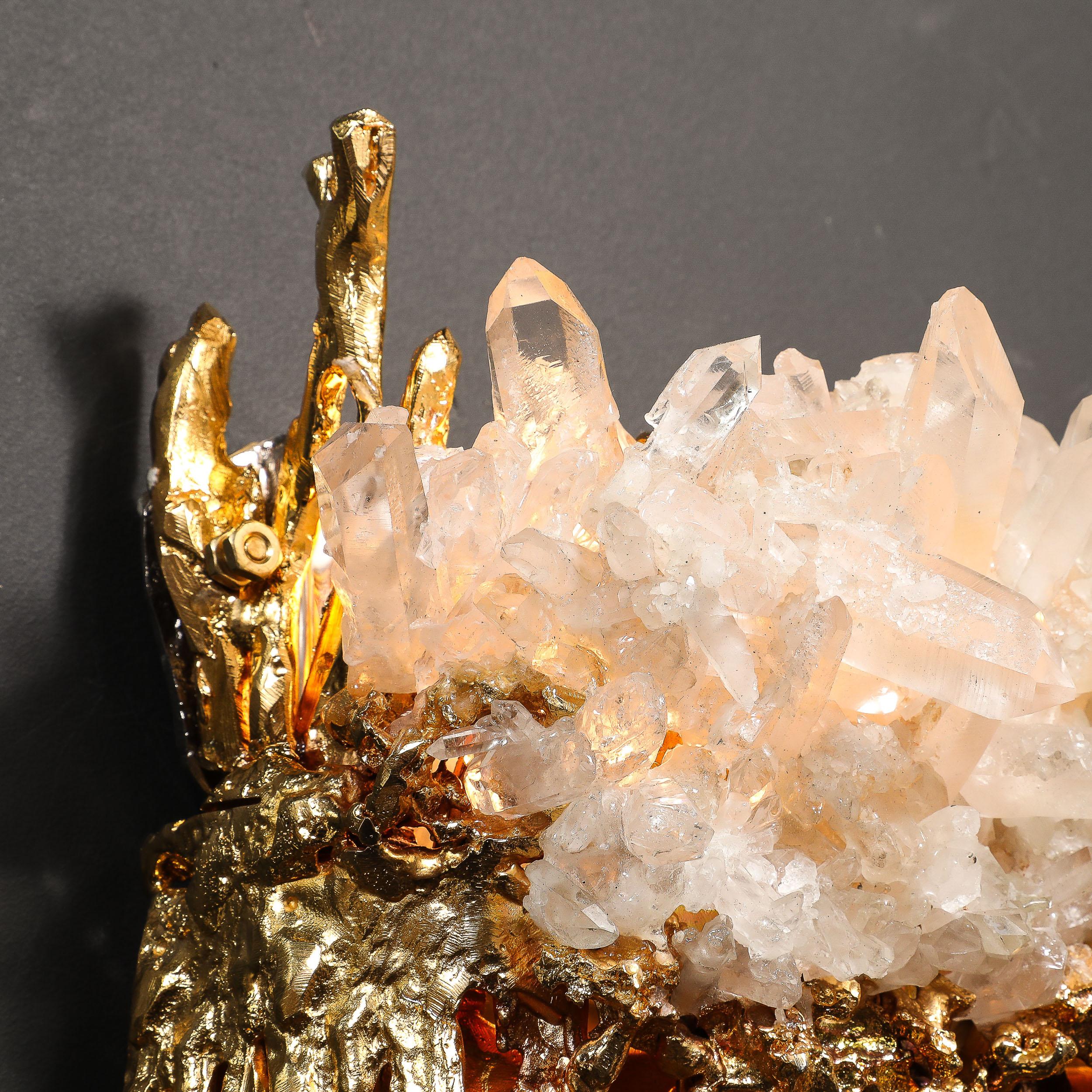 Paire d'appliques modernistes en bronze doré 24 carats et cristal explosé par Claude Boeltz en vente 4