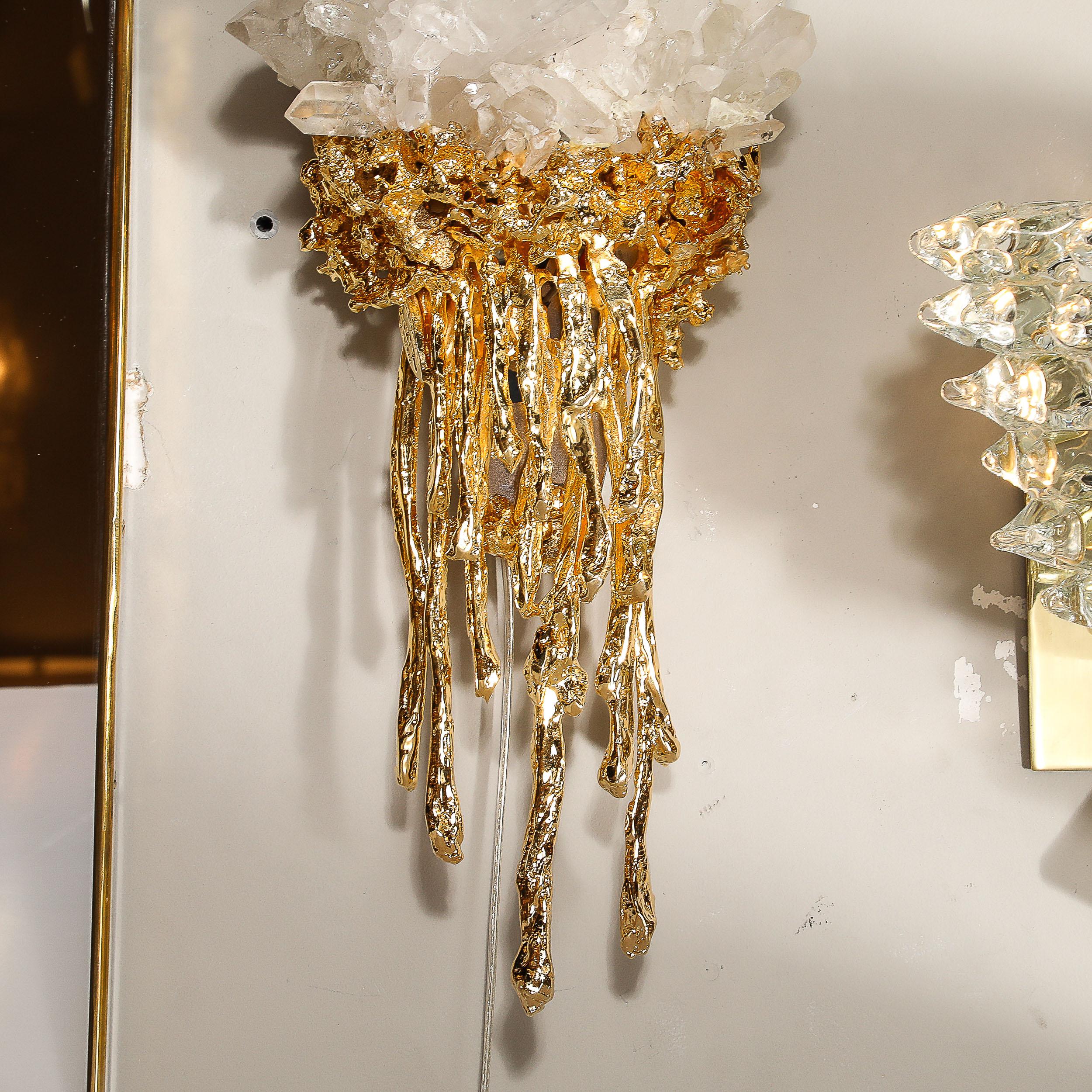 Pareja de Lámparas Modernistas de Bronce Dorado 24K Explosionado y Cristal de Claude Boeltz en venta 4