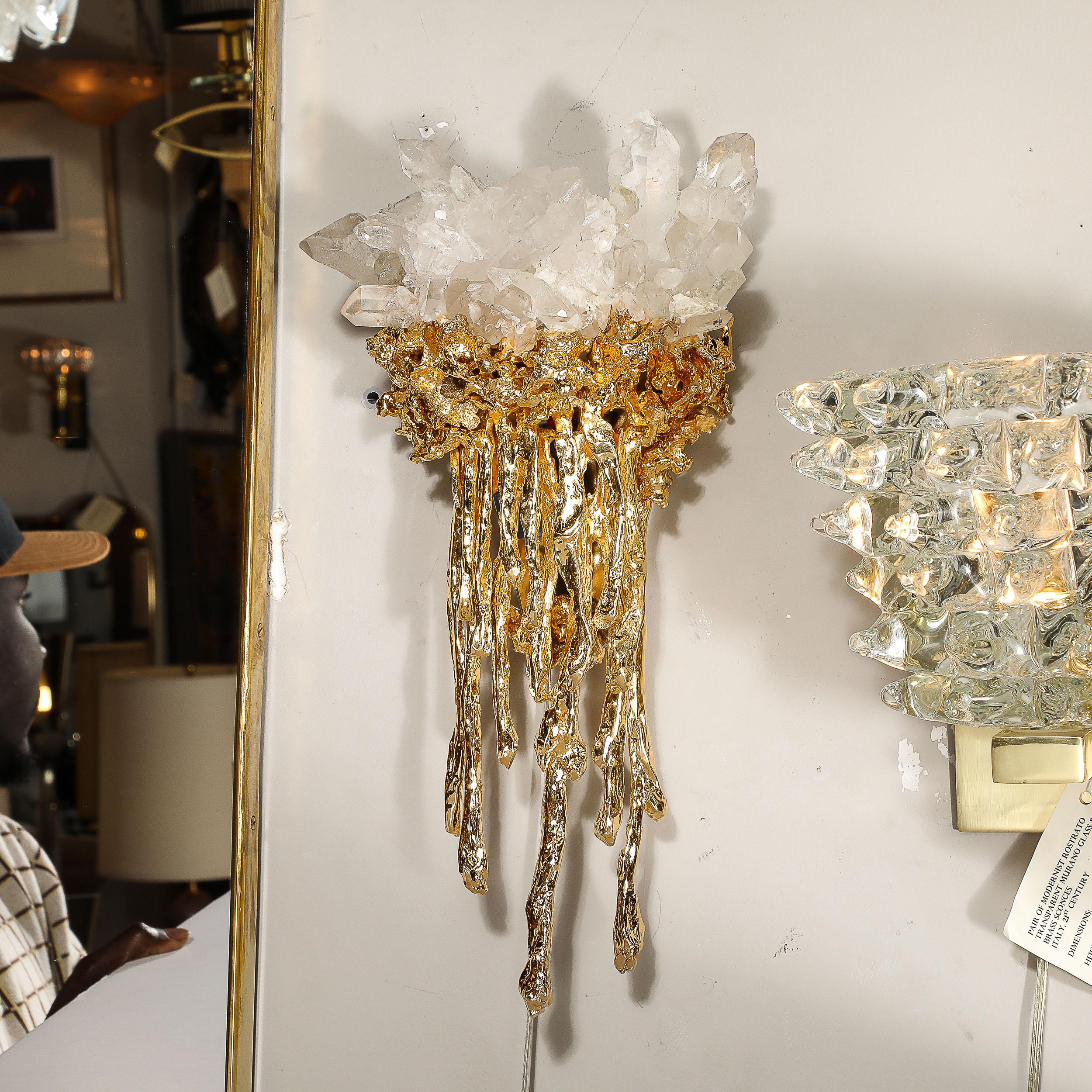 Pareja de Lámparas Modernistas de Bronce Dorado 24K Explosionado y Cristal de Claude Boeltz en venta 5