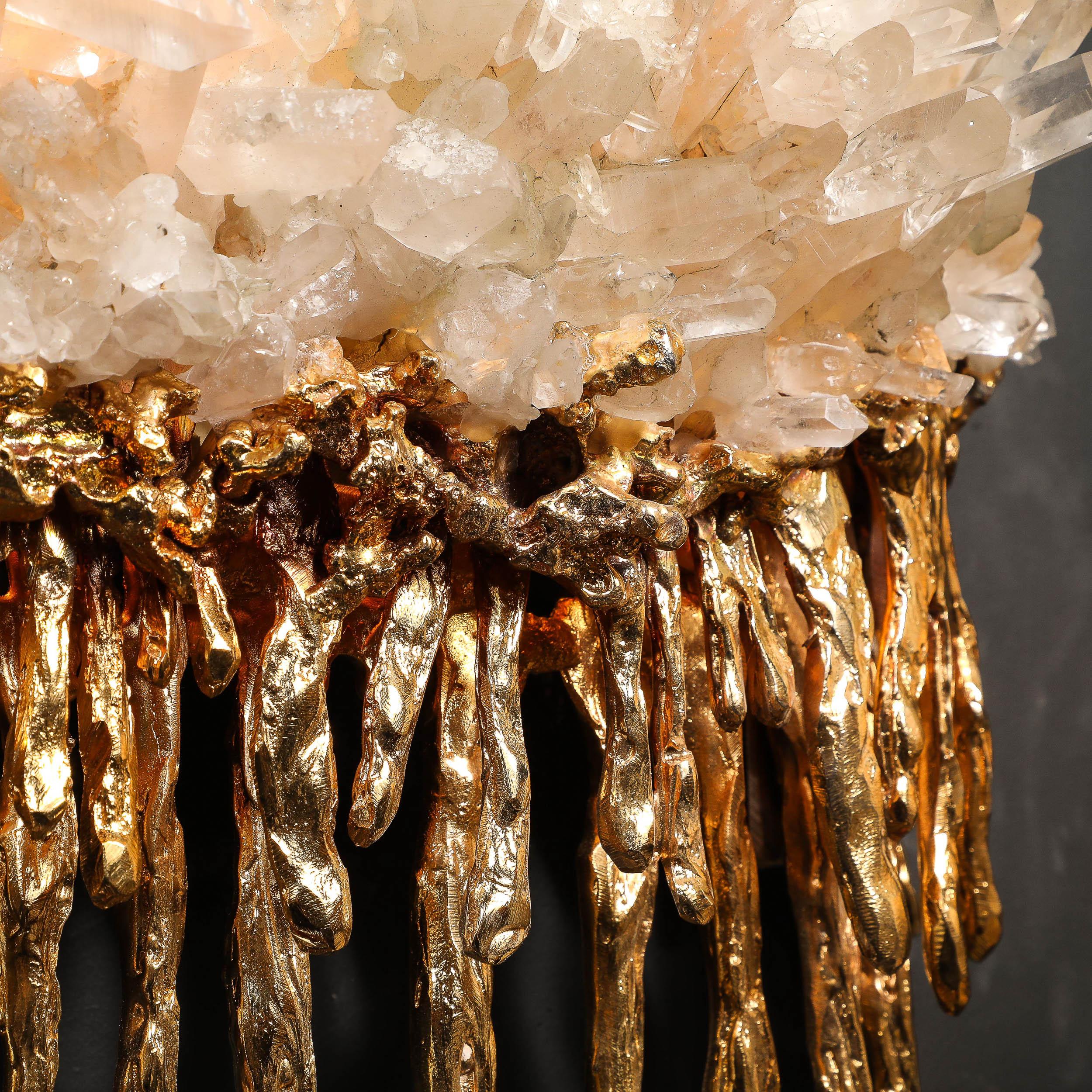 Paire d'appliques modernistes en bronze doré 24 carats et cristal explosé par Claude Boeltz en vente 6