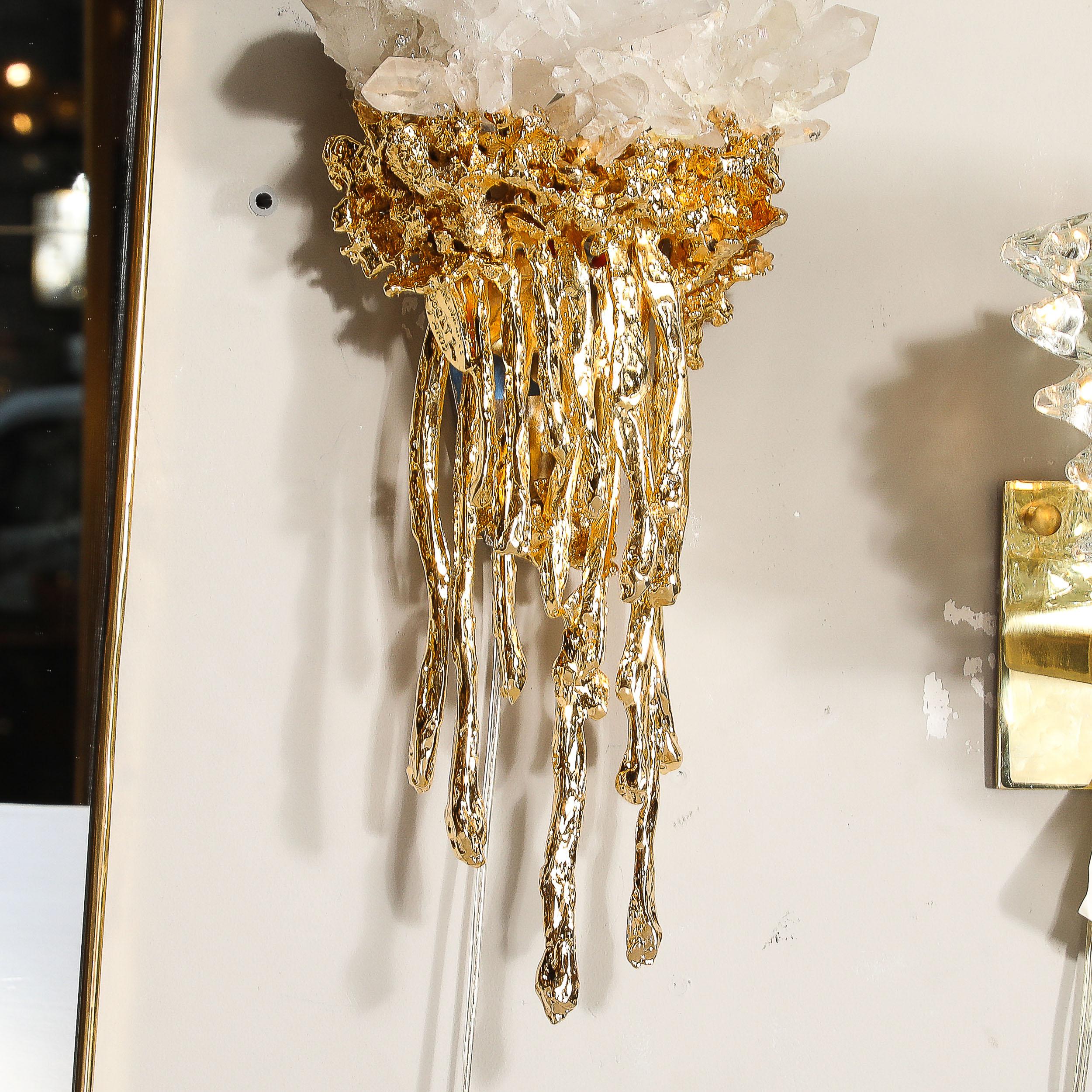 Pareja de Lámparas Modernistas de Bronce Dorado 24K Explosionado y Cristal de Claude Boeltz en venta 8