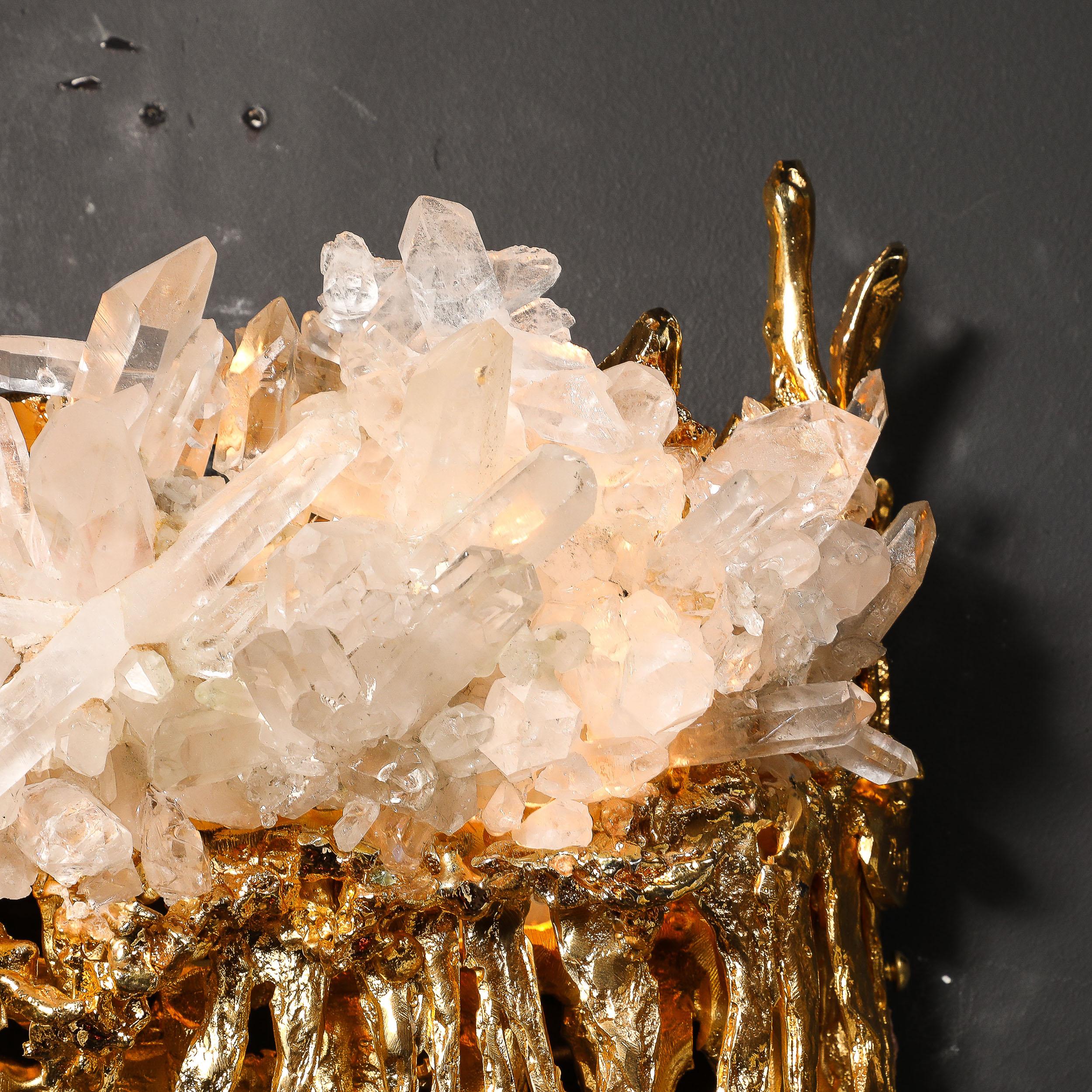 Paire d'appliques modernistes en bronze doré 24 carats et cristal explosé par Claude Boeltz en vente 9