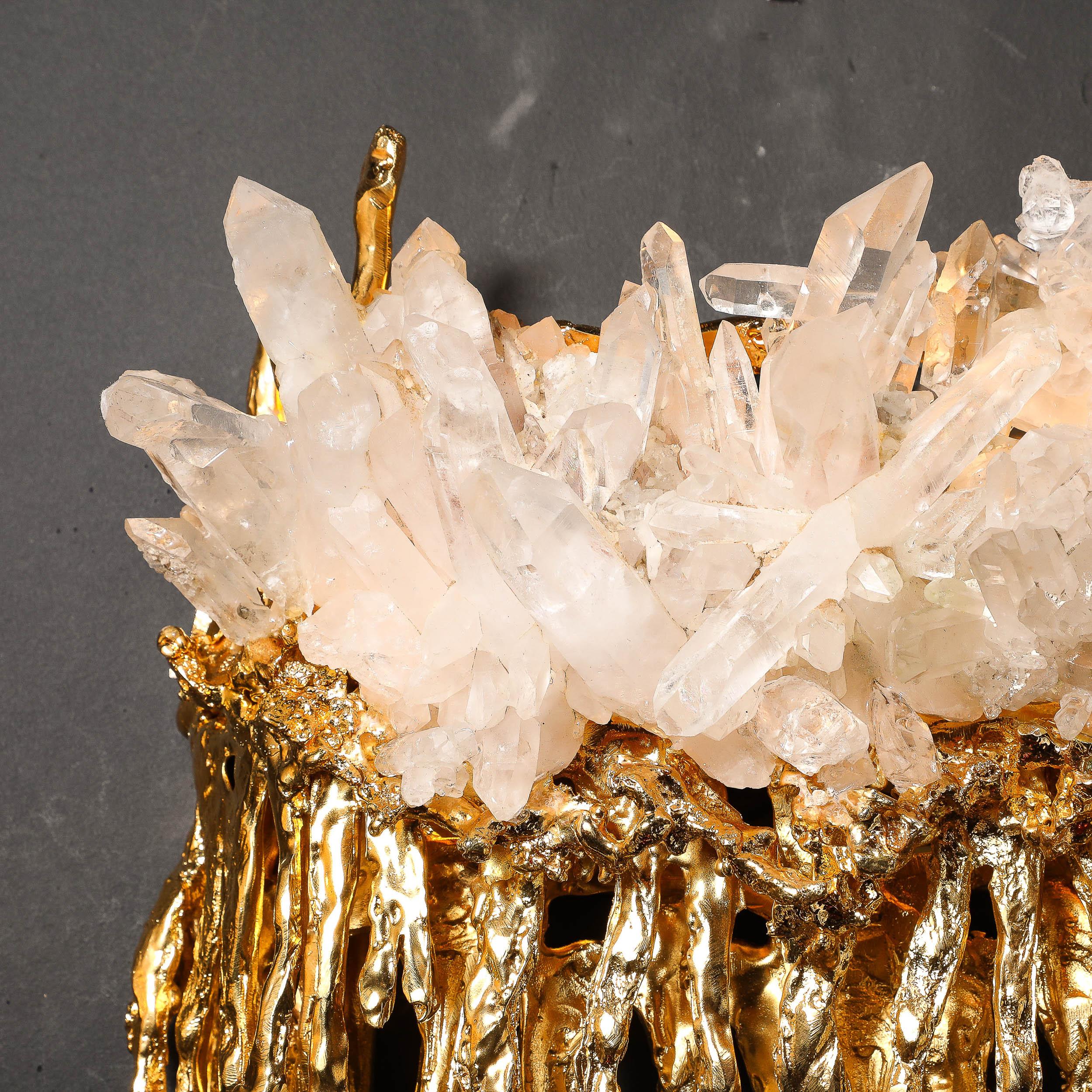 Paire d'appliques modernistes en bronze doré 24 carats et cristal explosé par Claude Boeltz en vente 12