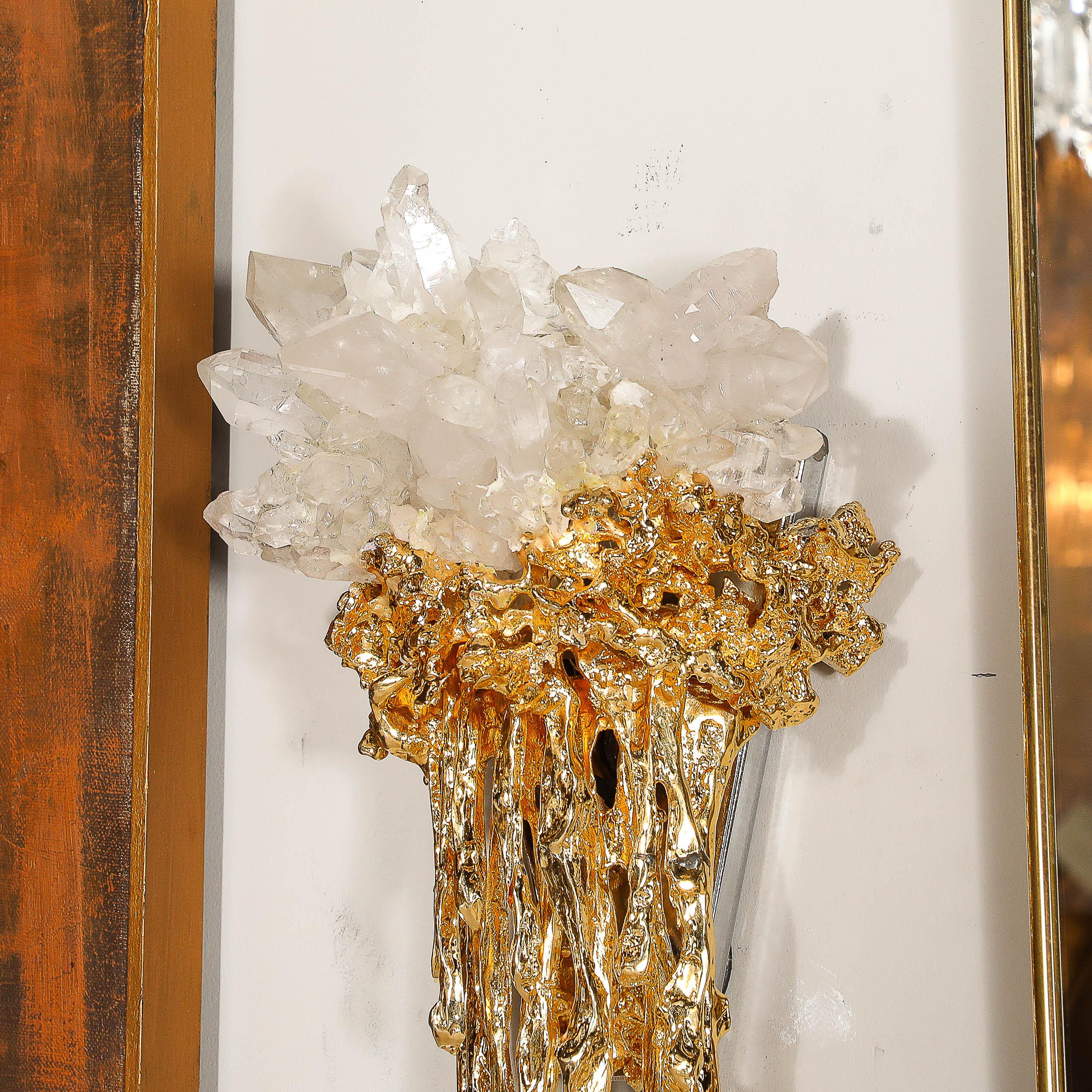 Pareja de Lámparas Modernistas de Bronce Dorado 24K Explosionado y Cristal de Claude Boeltz en venta 12