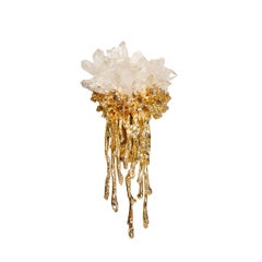 Modernistisches Paar Wandleuchter aus explodierter 24 Karat vergoldeter Bronze und Kristall von Claude Boeltz