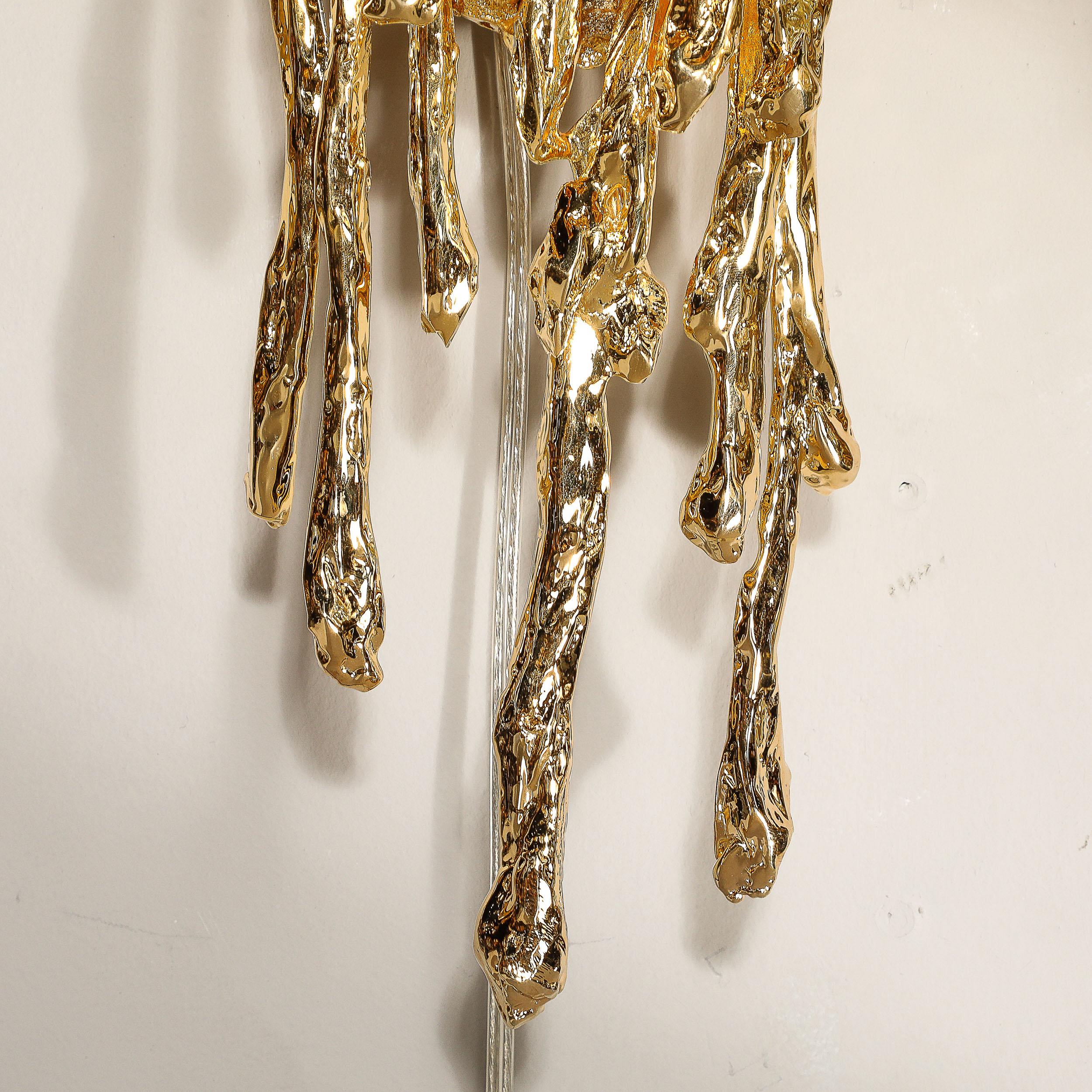 Pareja de Lámparas Modernistas de Bronce Dorado 24K Explosionado y Cristal de Claude Boeltz en venta 1