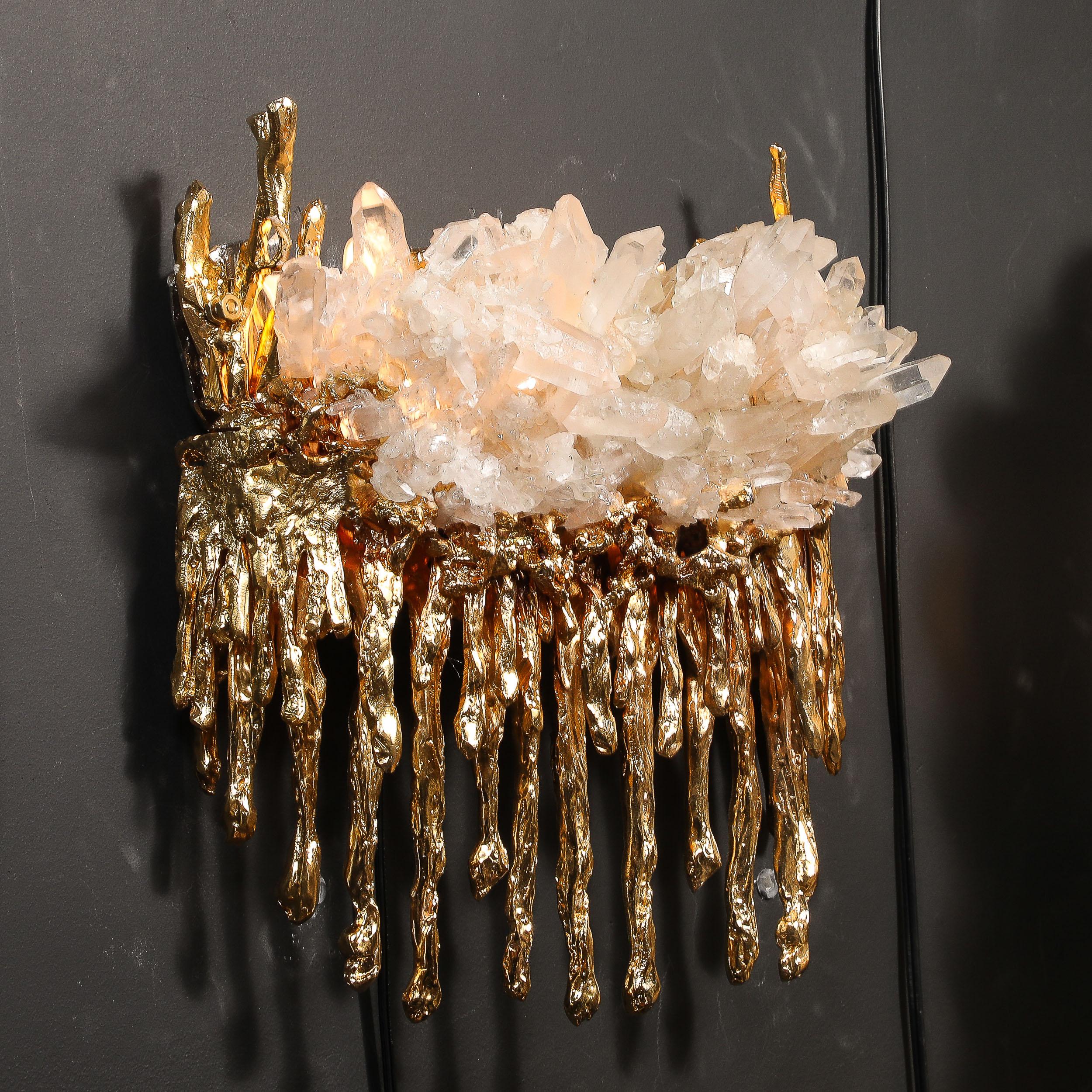 Pair of Modernist Sconces in Exploded 24K Gilt Bronze & Crystal by Claude Boeltz For Sale 3
