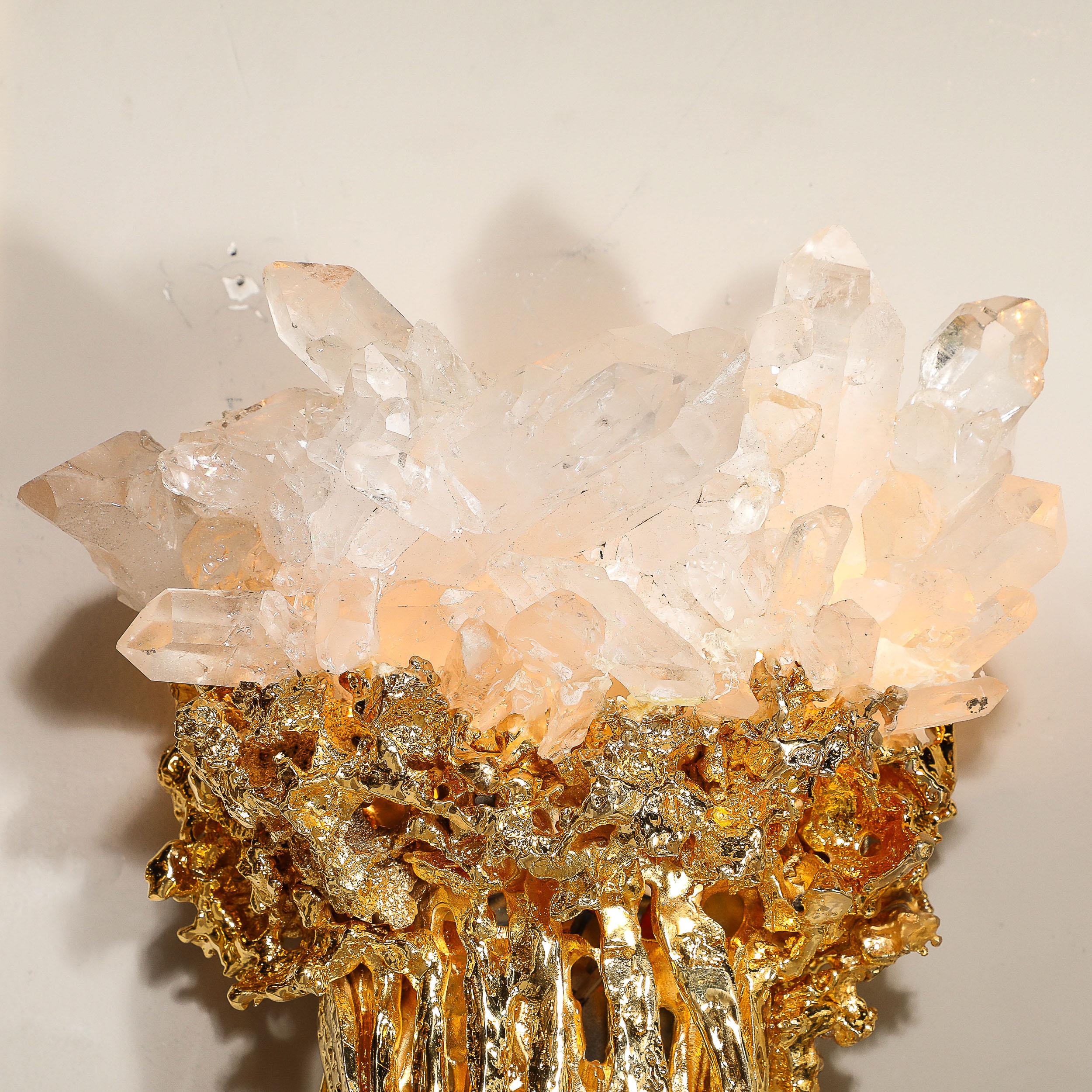Pareja de Lámparas Modernistas de Bronce Dorado 24K Explosionado y Cristal de Claude Boeltz en venta 2