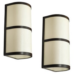 Pair of Modernist Sconces in Vellum & Oil Rubbed Bronze signed John Wigmore