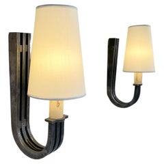 Pair of Modernist Sconces in Wrought Iron, France, 1940