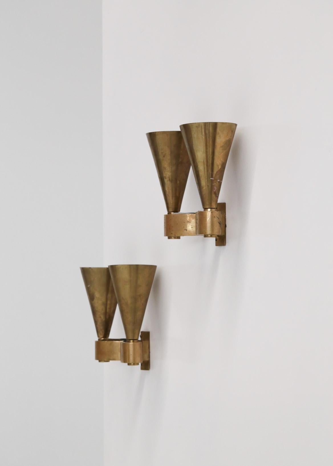 Mid-Century Modern Pair of Modernist Sconces, Jacques Quinet Style, 1940s