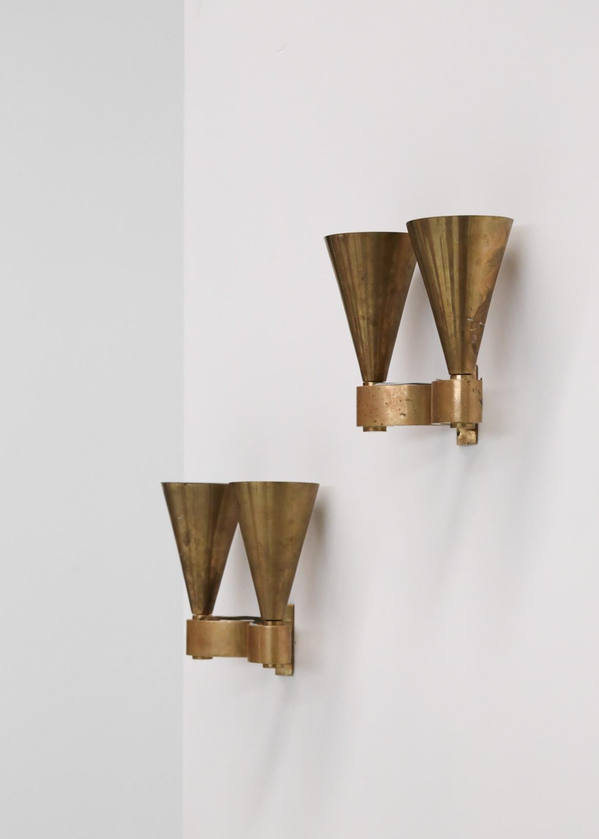 Pair of Modernist Sconces, Jacques Quinet Style, 1940s In Good Condition In Lyon, FR