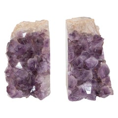 Pair of Modernist Sculptural Amethyst Geode Book Ends