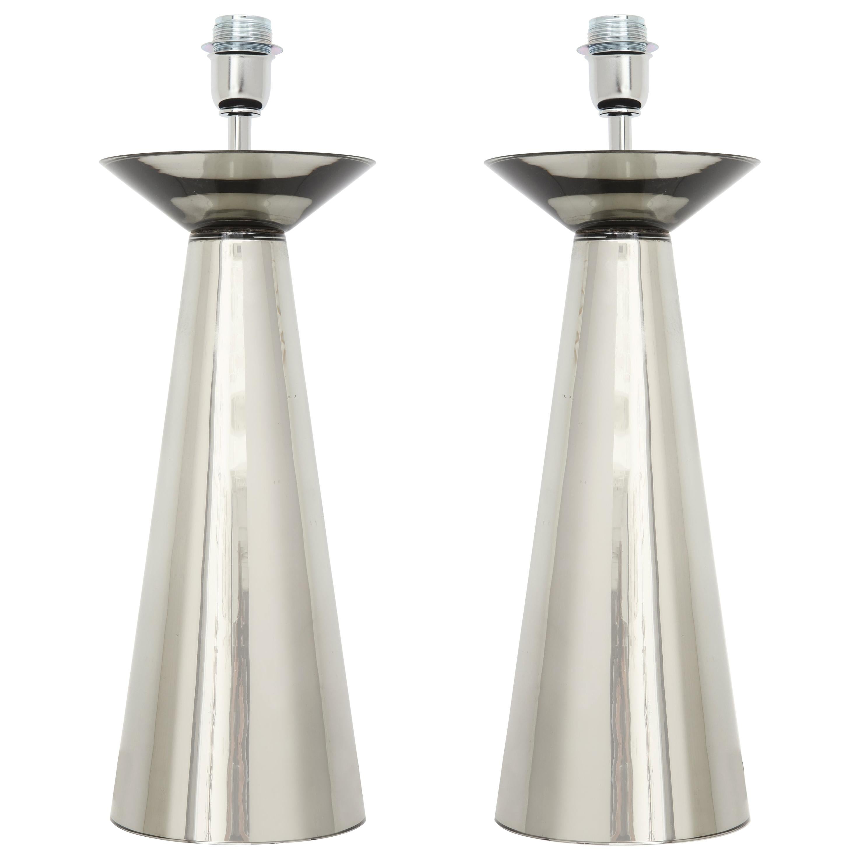 Pair of Modernist Silver Mercury Murano Glass Lamps, Italy, Signed For Sale
