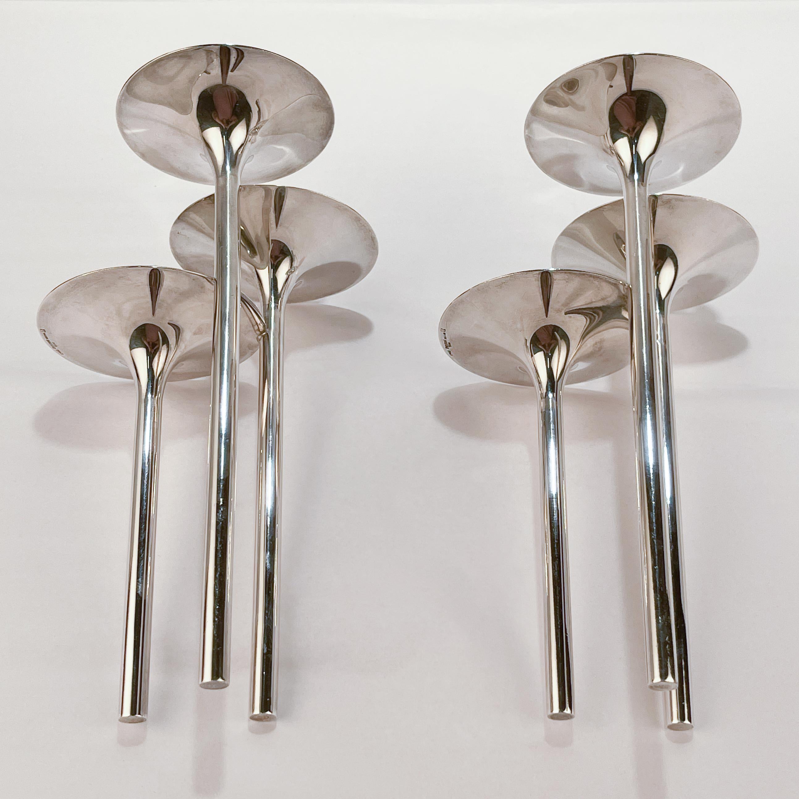 Pair of Modernist Silver Plate Candle Holders by Lino Sabattini for Christofle 3