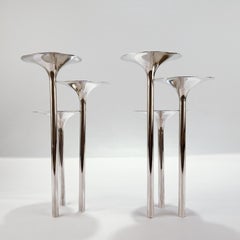 Pareja de candelabros modernistas plateados de Lino Sabattini para Christofle