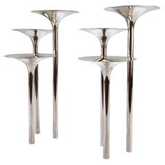 Pair of Modernist Silver Plate Candle Holders by Lino Sabattini for Christofle