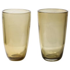 Pair of Modernist Smoked Amber Hand-Blown Murano Glass Vases