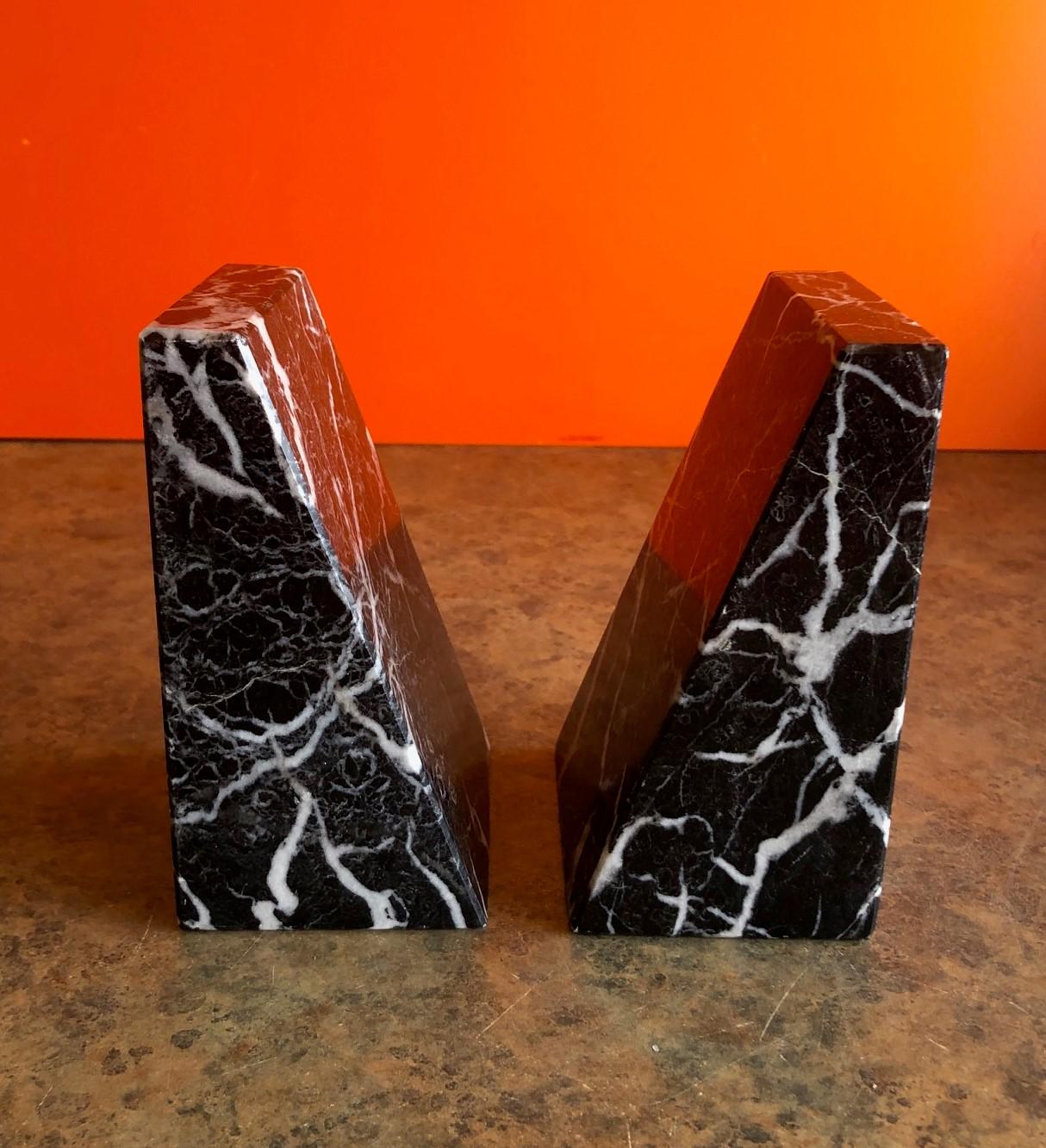 Italian Pair of Modernist Solid Marble Bookends Memphis Era