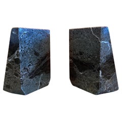 Pair of Modernist Solid Marble Bookends Memphis Era with Rare Chamfered Corners