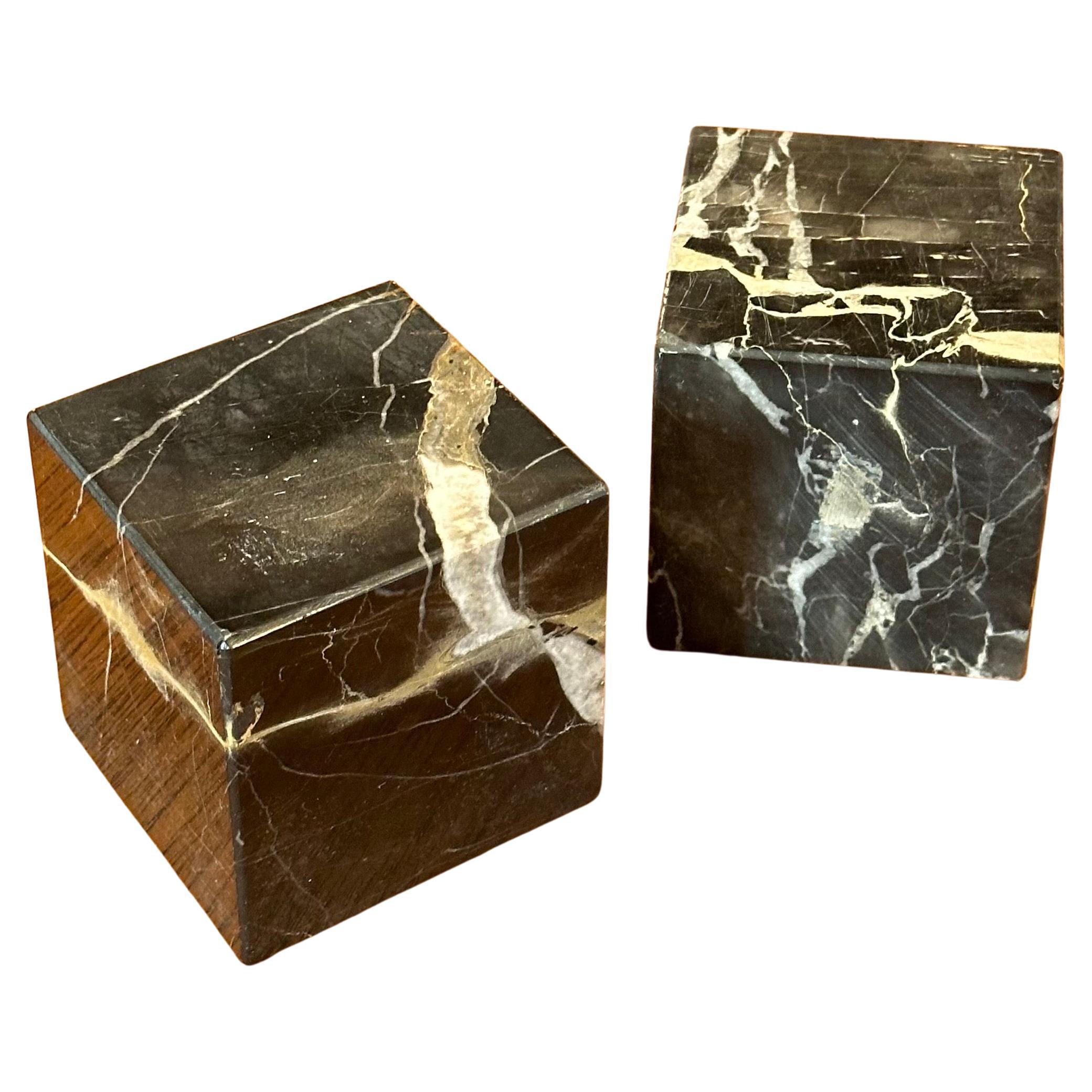 Mid-Century Modern Pair of Modernist Solid Marble Cube Bookends  For Sale