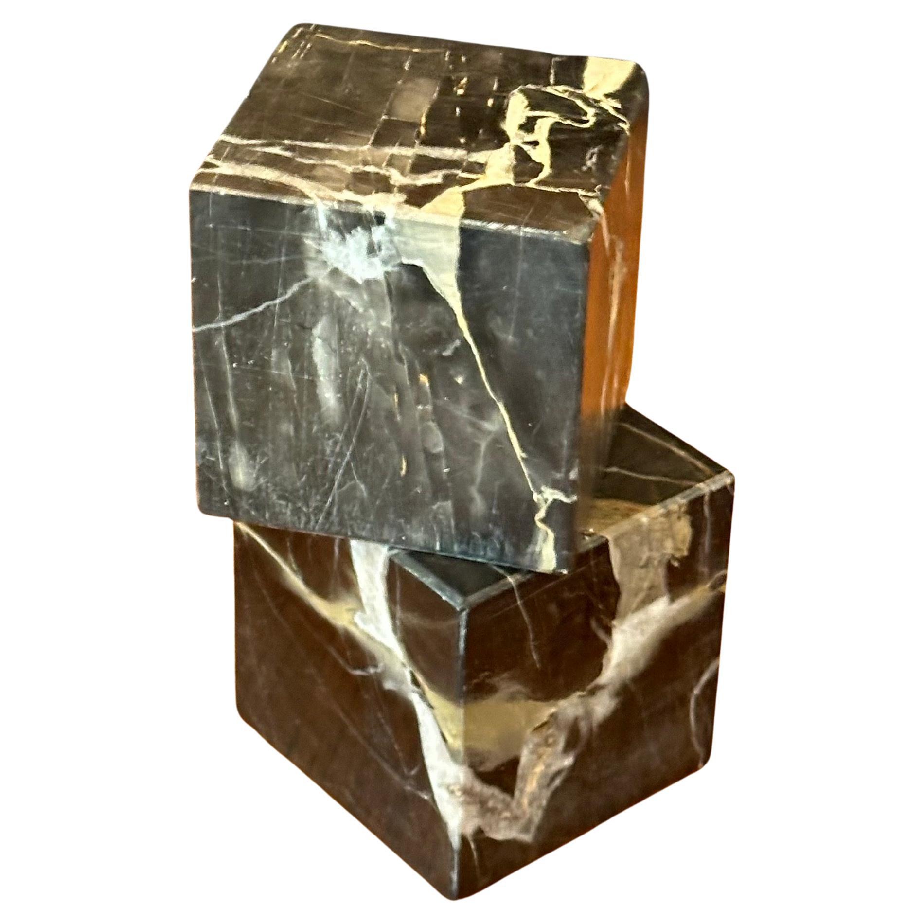 Italian Pair of Modernist Solid Marble Cube Bookends  For Sale