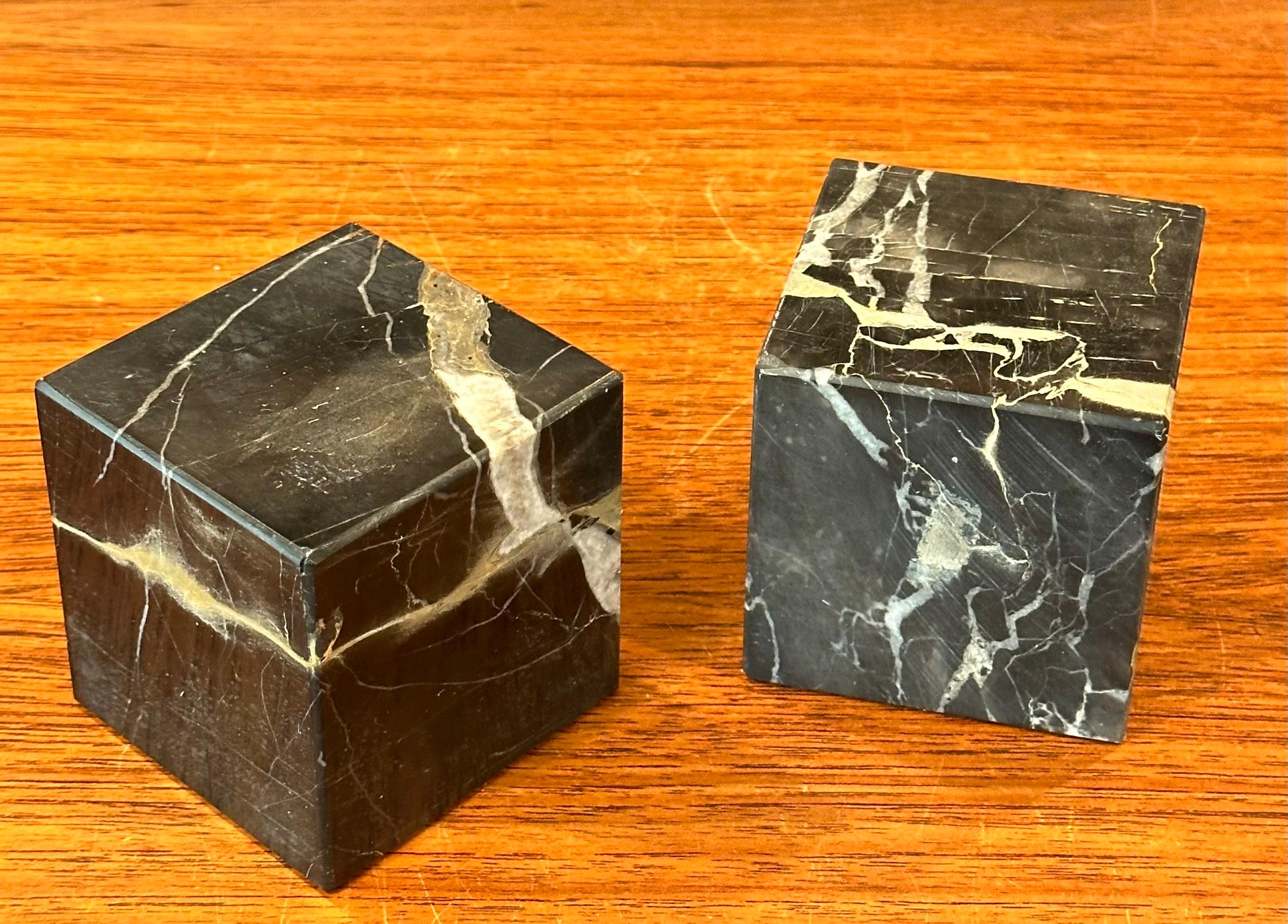 Pair of Modernist Solid Marble Cube Bookends  For Sale 2