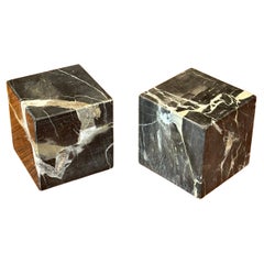 Pair of Modernist Solid Marble Cube Bookends 