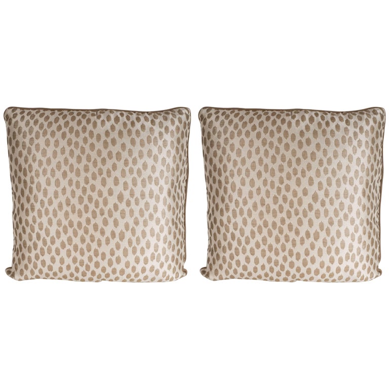 Pair of Modernist Square Pillows in Ecru and Muted Gold Tones with