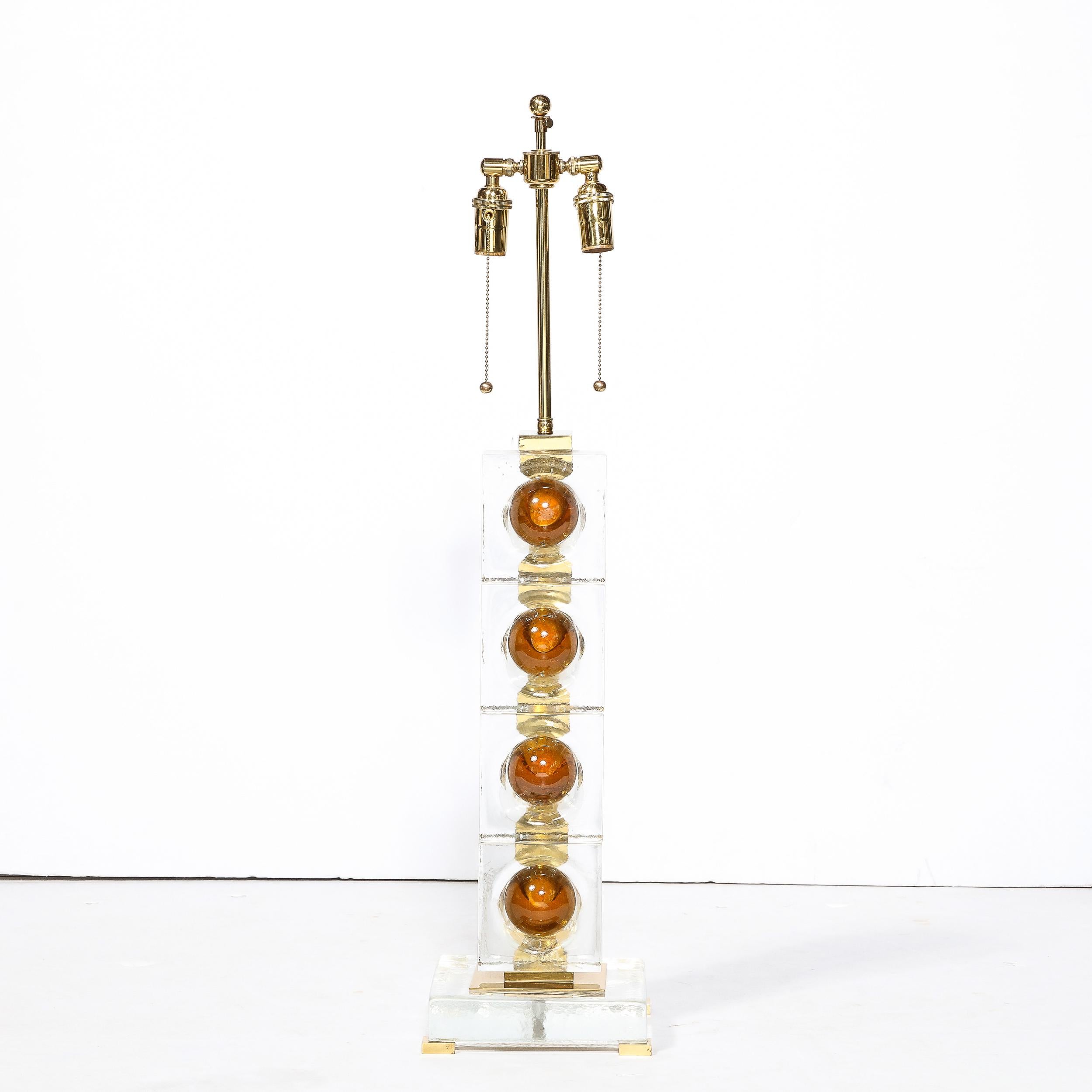 Pair of Modernist Stacked Sphere Table Lamps in Amber & Translucent Murano Glass 6