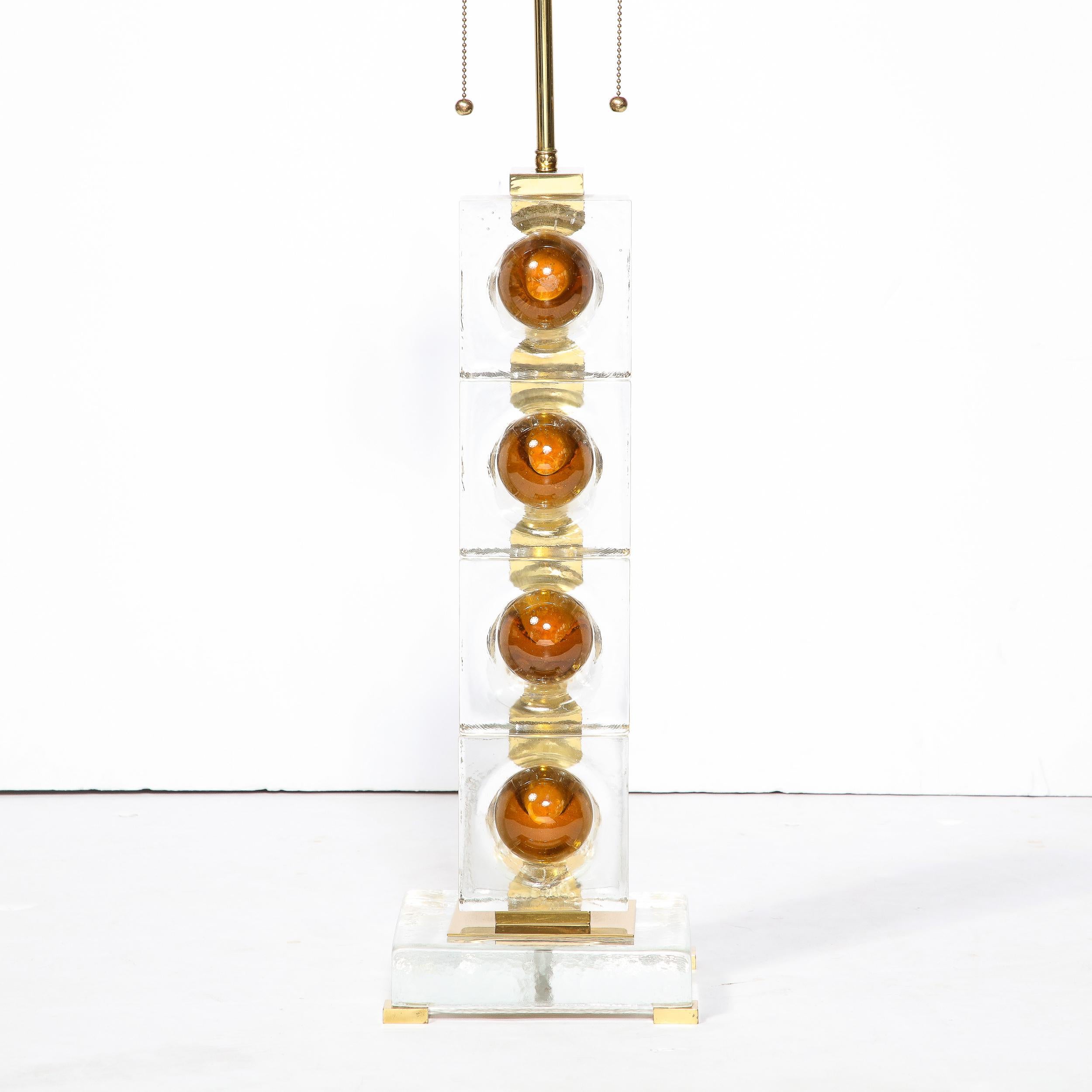 Pair of Modernist Stacked Sphere Table Lamps in Amber & Translucent Murano Glass 7