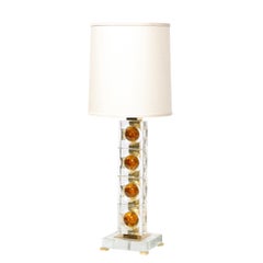Pair of Modernist Stacked Sphere Table Lamps in Amber & Translucent Murano Glass