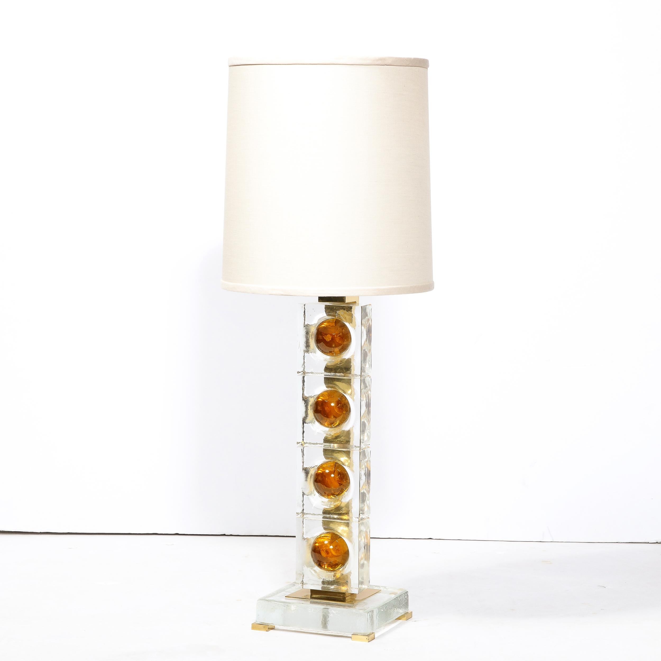 20th Century Pair of Modernist Stacked Sphere Table Lamps in Amber & Translucent Murano Glass