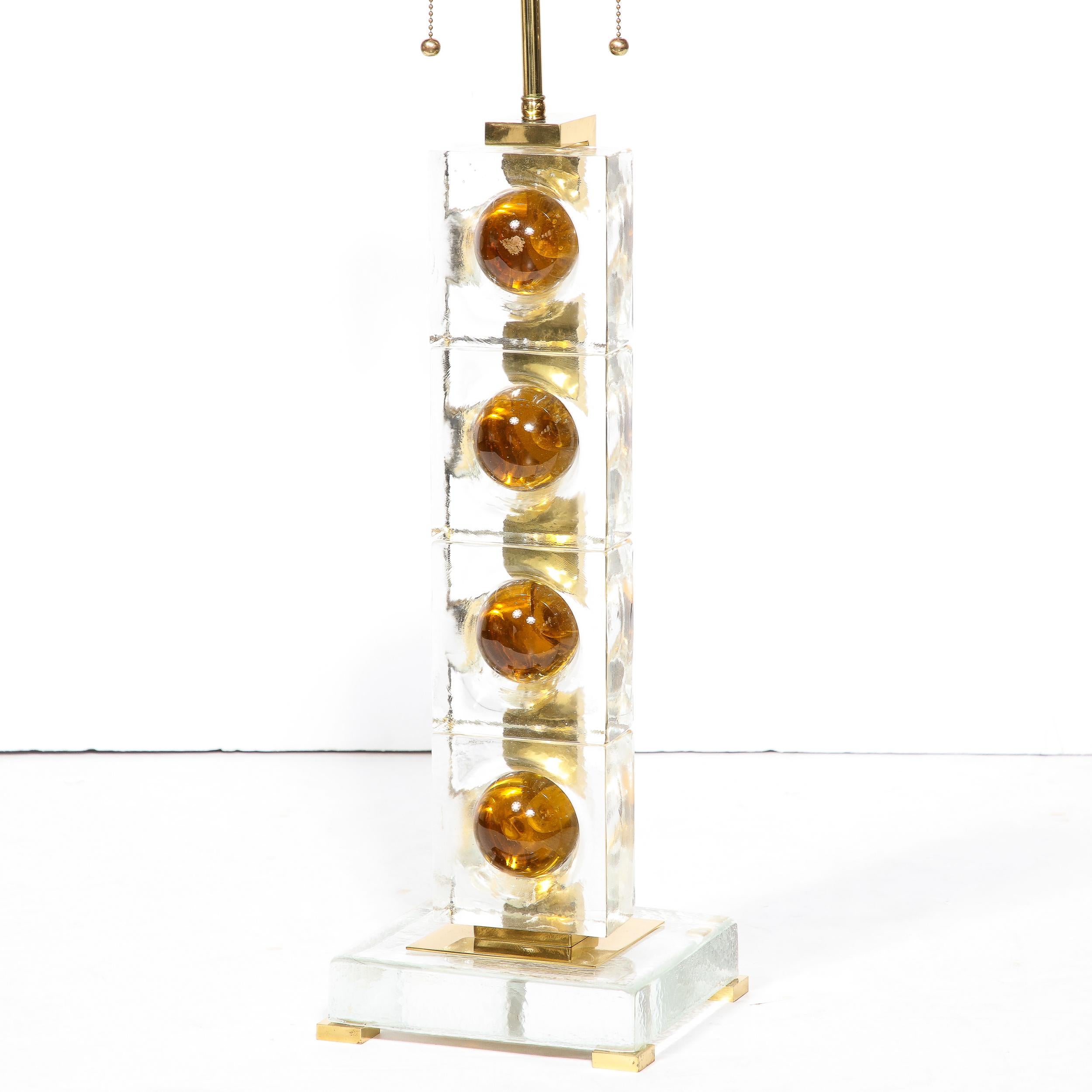 Pair of Modernist Stacked Sphere Table Lamps in Amber & Translucent Murano Glass 2